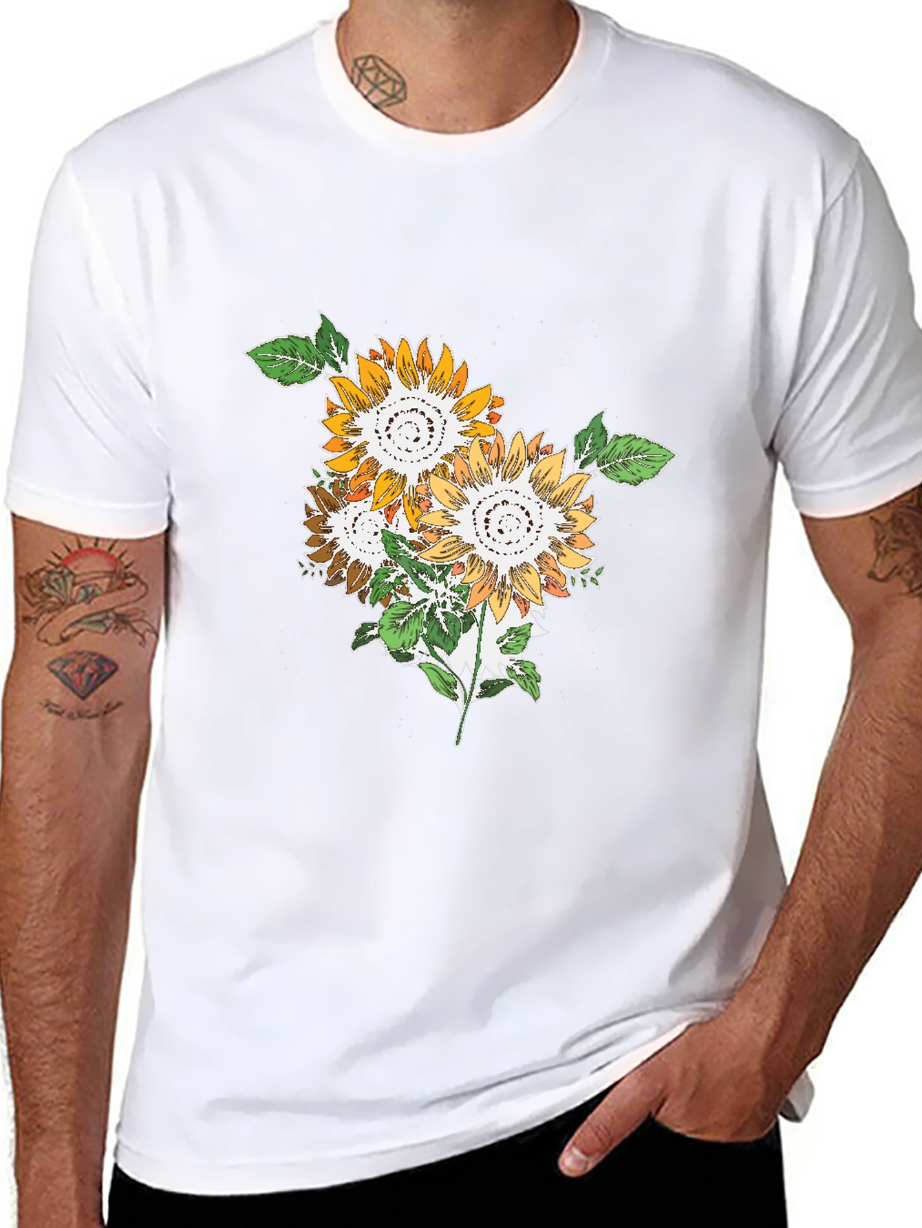 Sunflower Graphic Print Mens Black T-Shirt