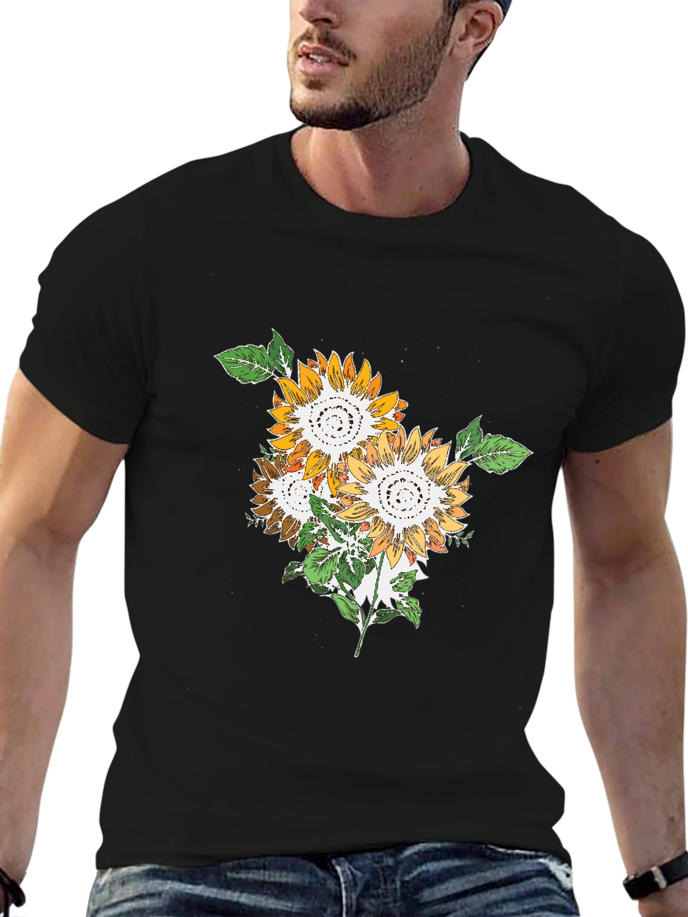 Sunflower Graphic Print Mens Black T-Shirt