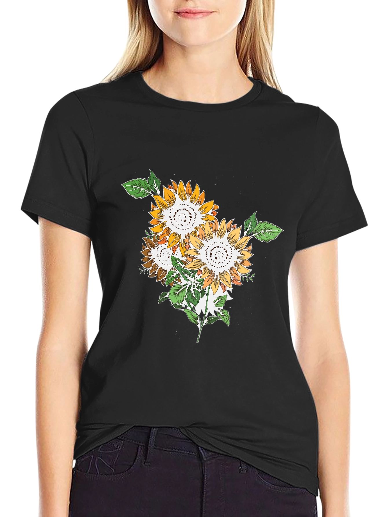 Sunflower Graphic Print Mens Black T-Shirt