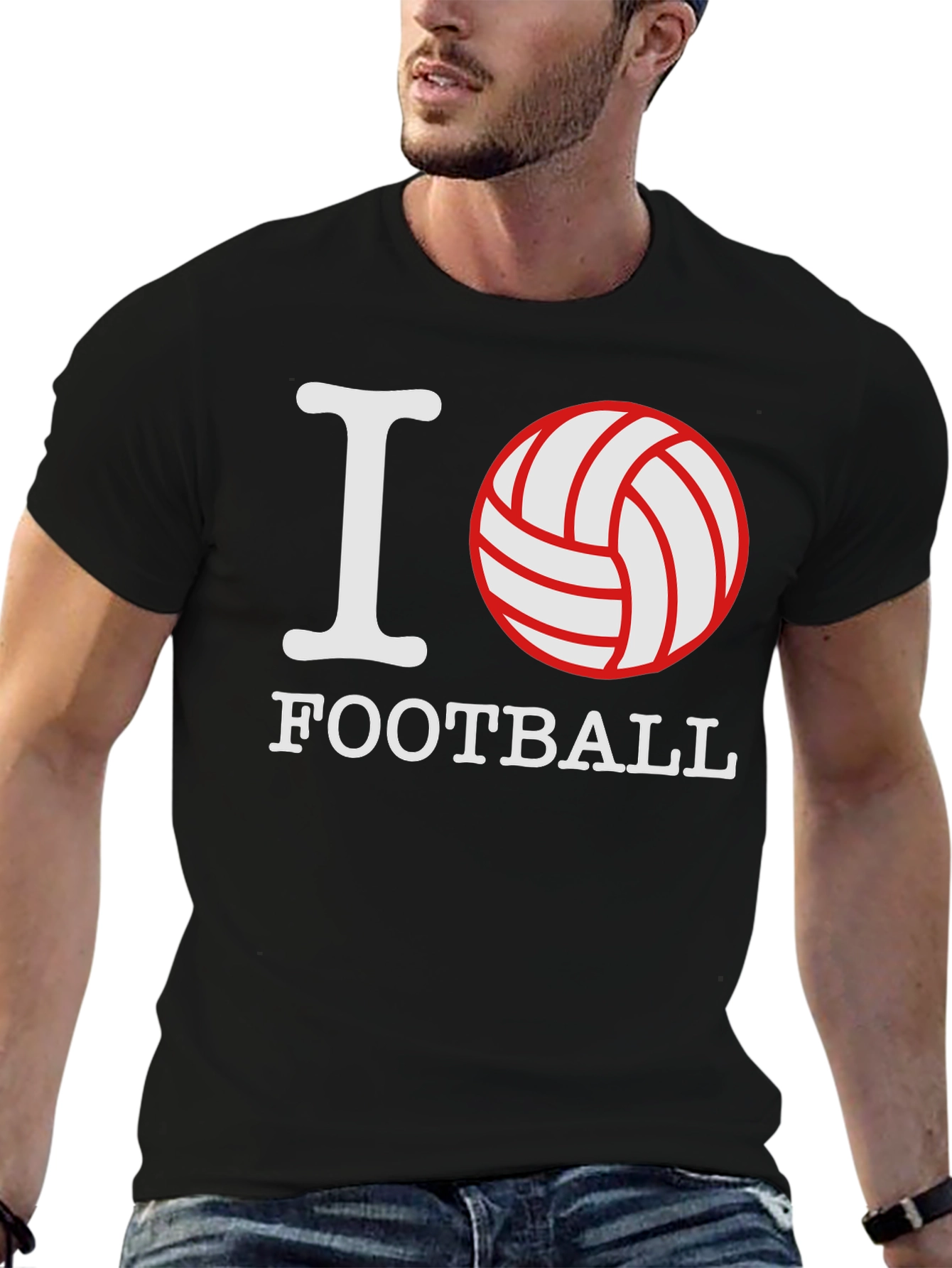 I Love Football Graphic Tee - Black Cotton T-Shirt
