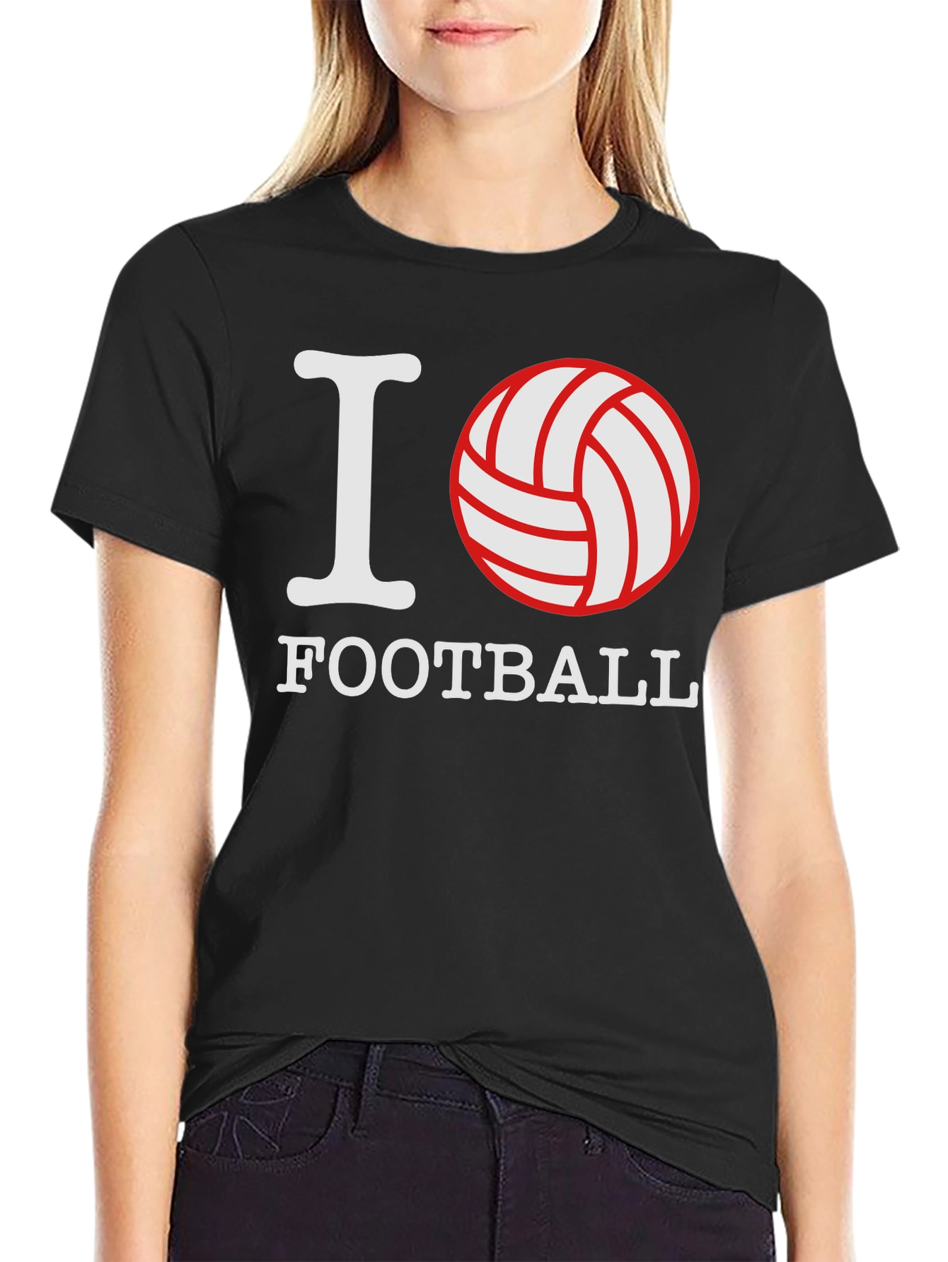 I Love Football Graphic Tee - Black Cotton T-Shirt