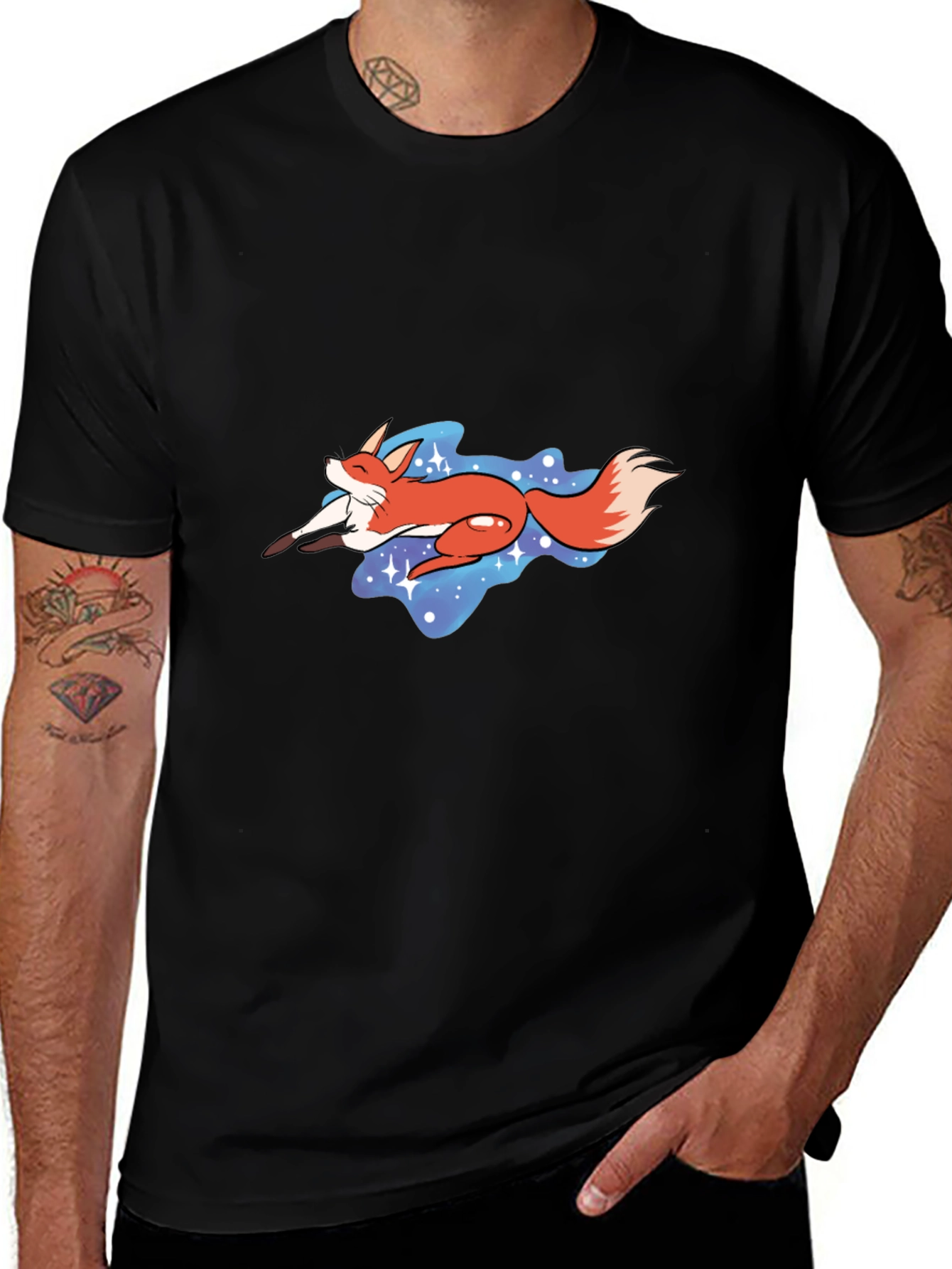 Fox in Space Graphic Tee - Unisex Black T-Shirt