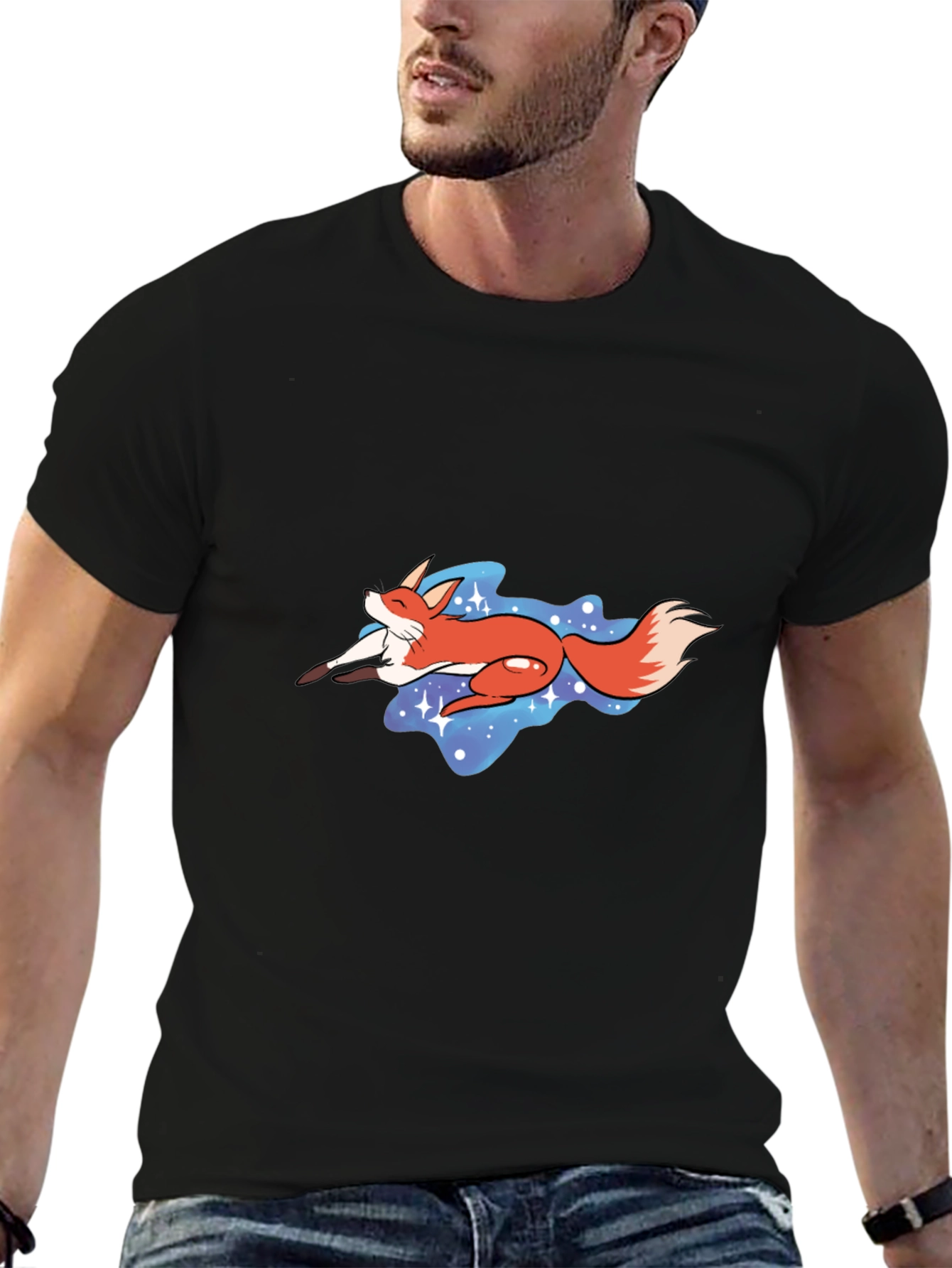 Fox in Space Graphic Tee - Unisex Black T-Shirt