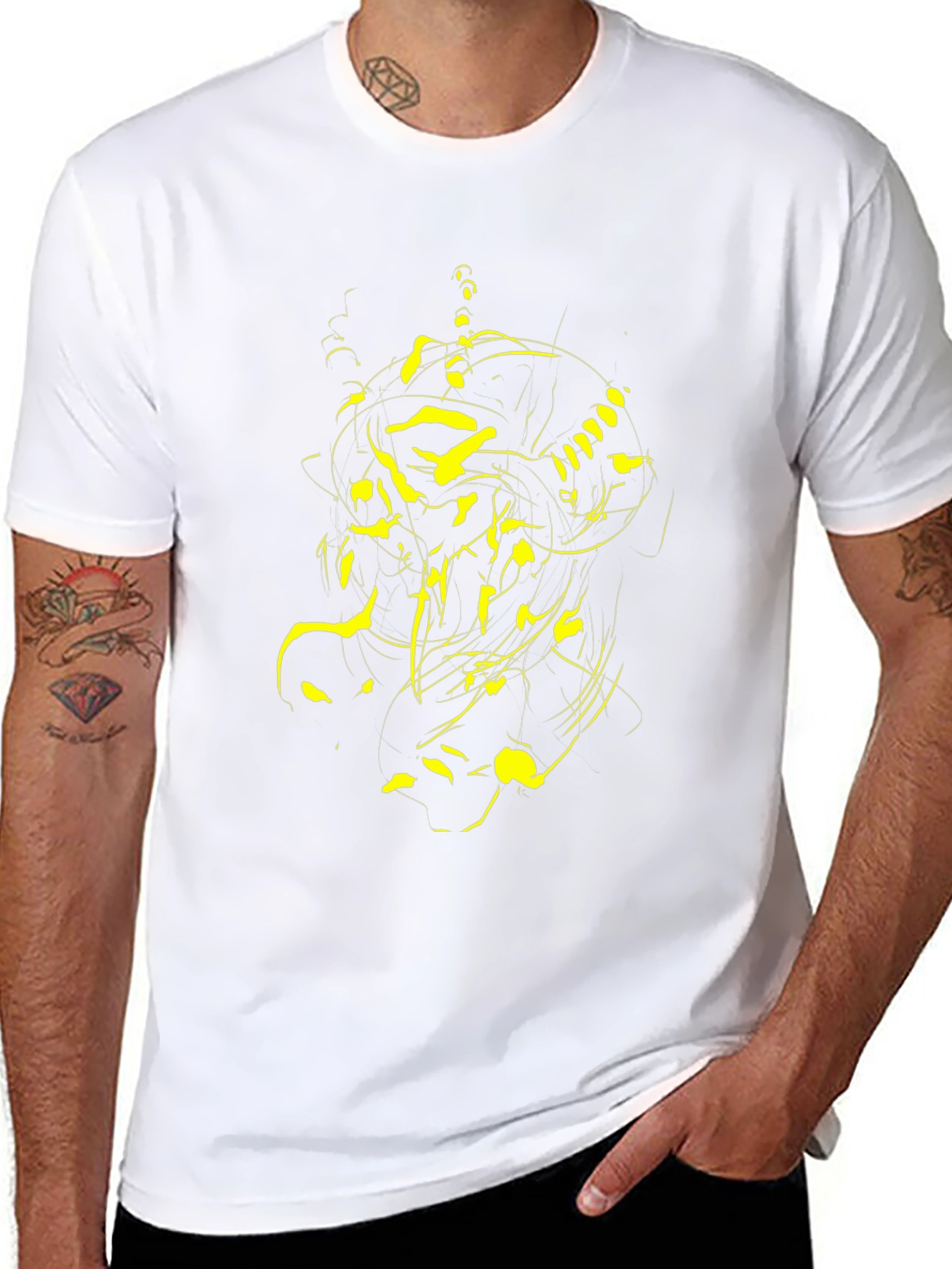 Abstract Yellow Graphic Print Black T-Shirt