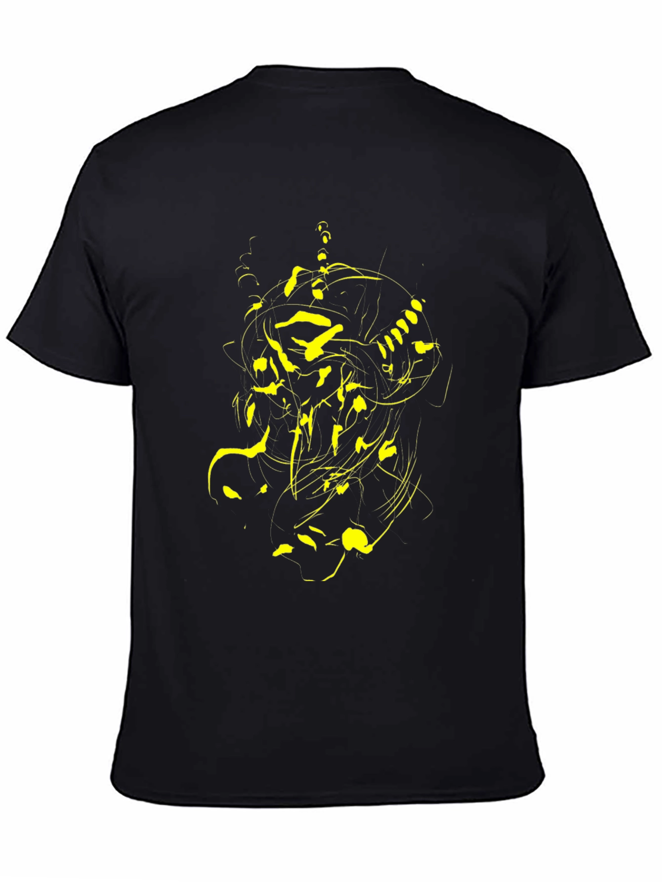 Abstract Yellow Graphic Print Black T-Shirt