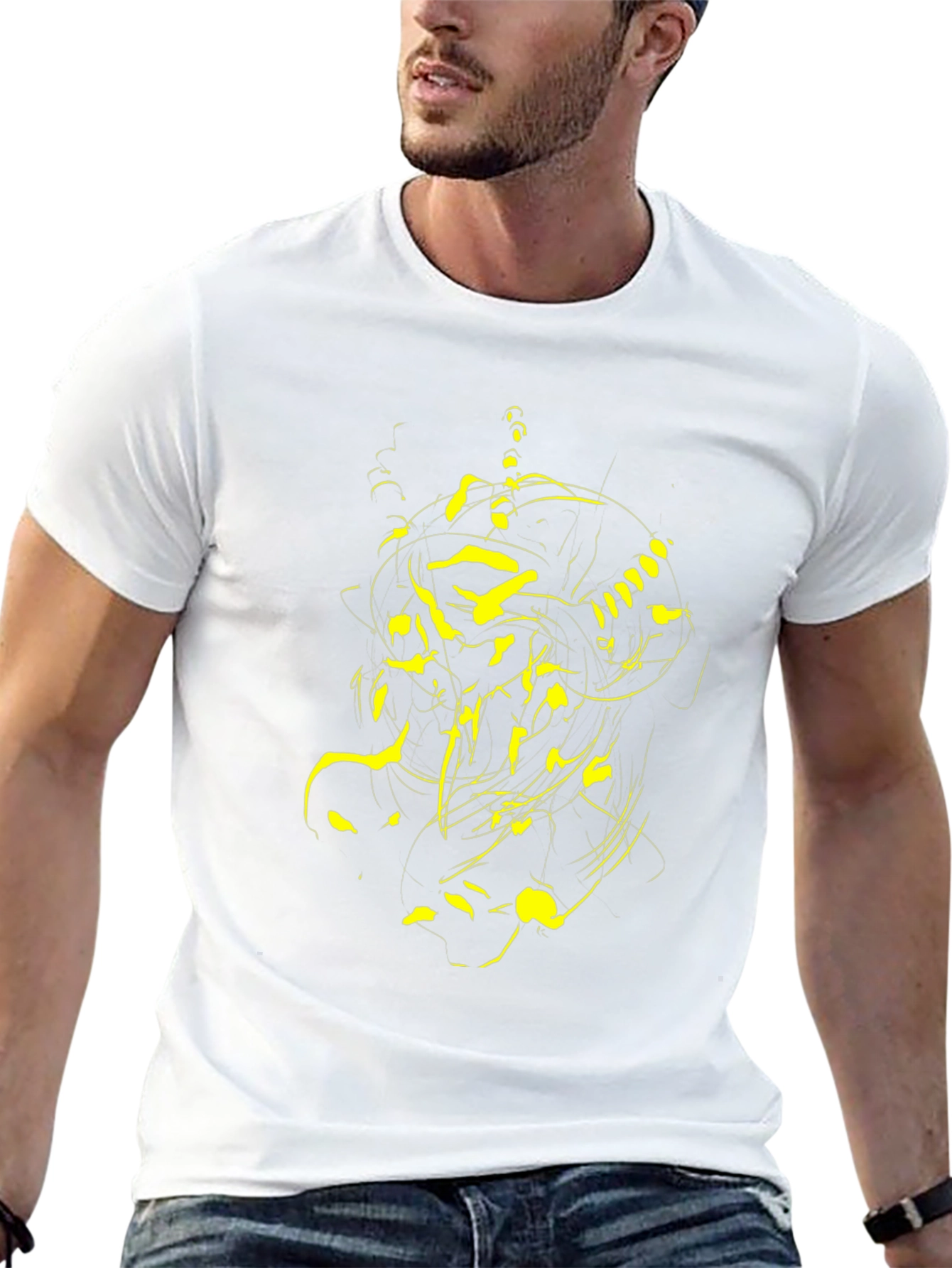 Abstract Yellow Graphic Print Black T-Shirt