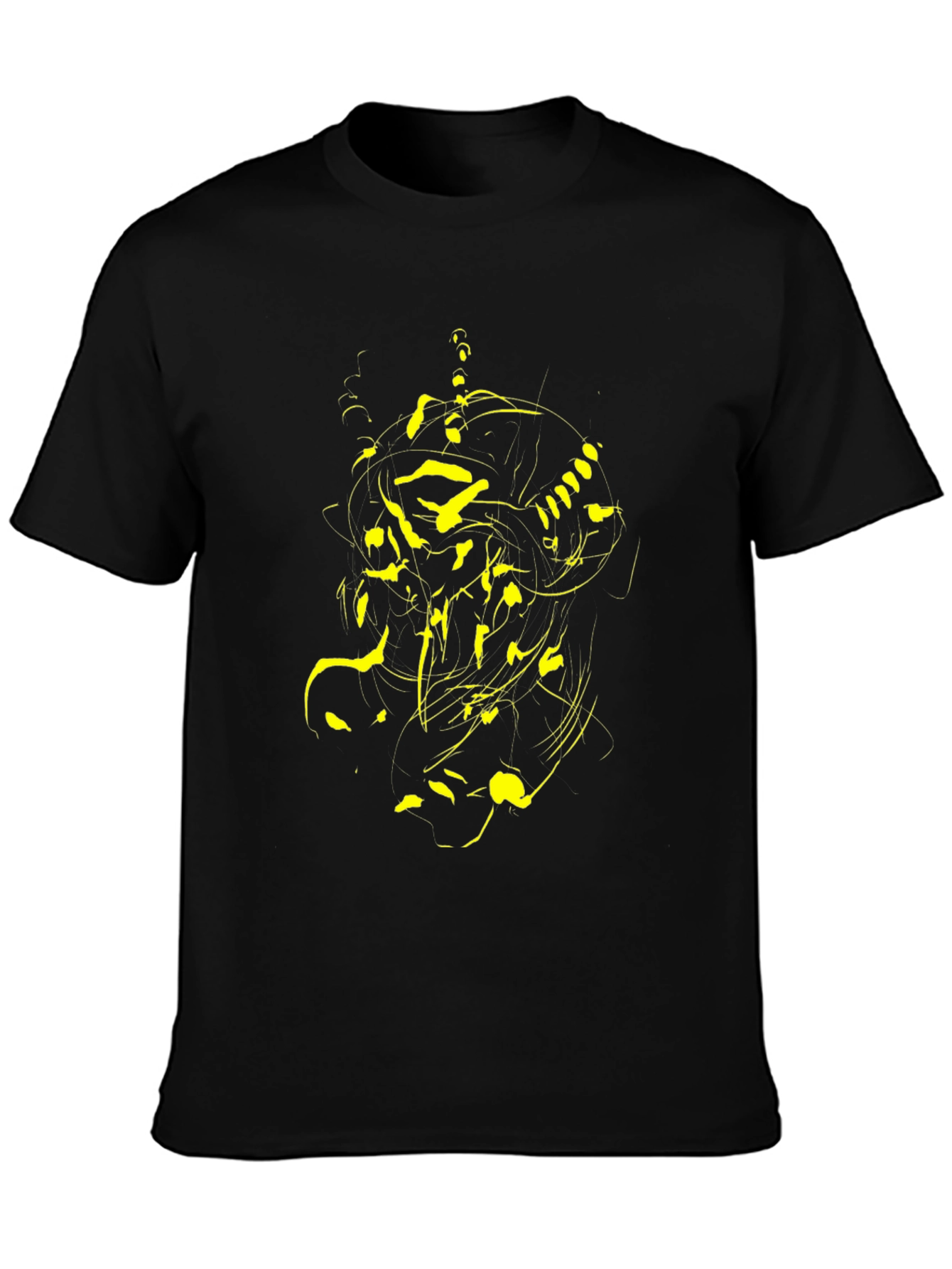 Abstract Yellow Graphic Print Black T-Shirt