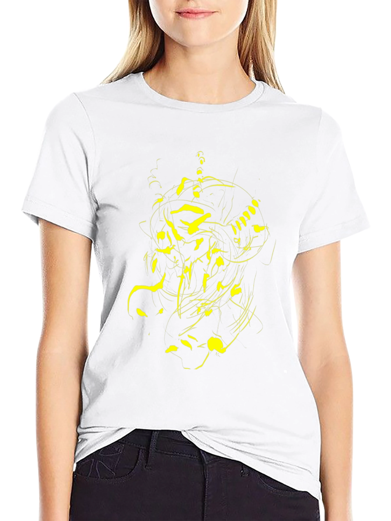 Abstract Yellow Graphic Print Black T-Shirt