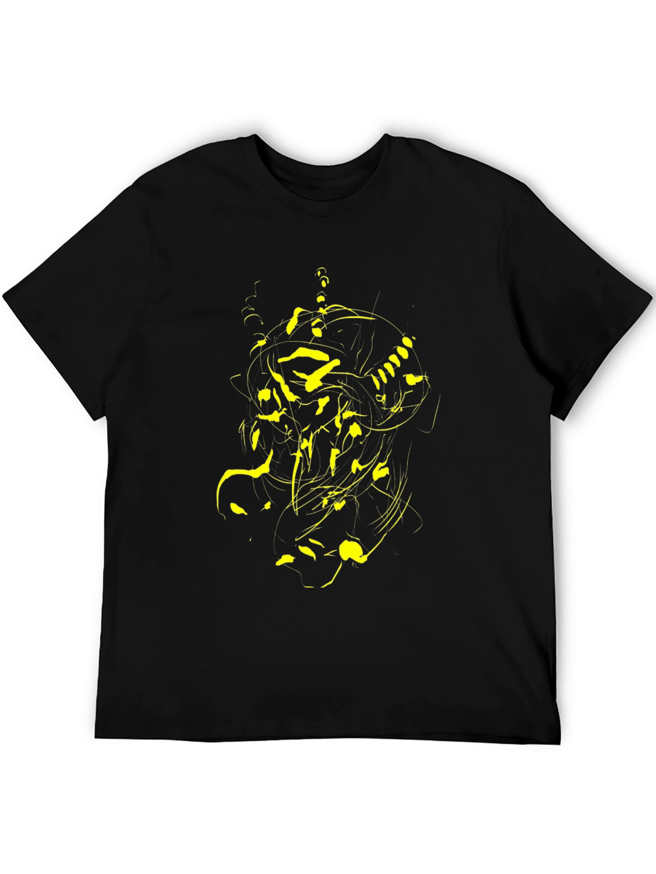 Abstract Yellow Graphic Print Black T-Shirt