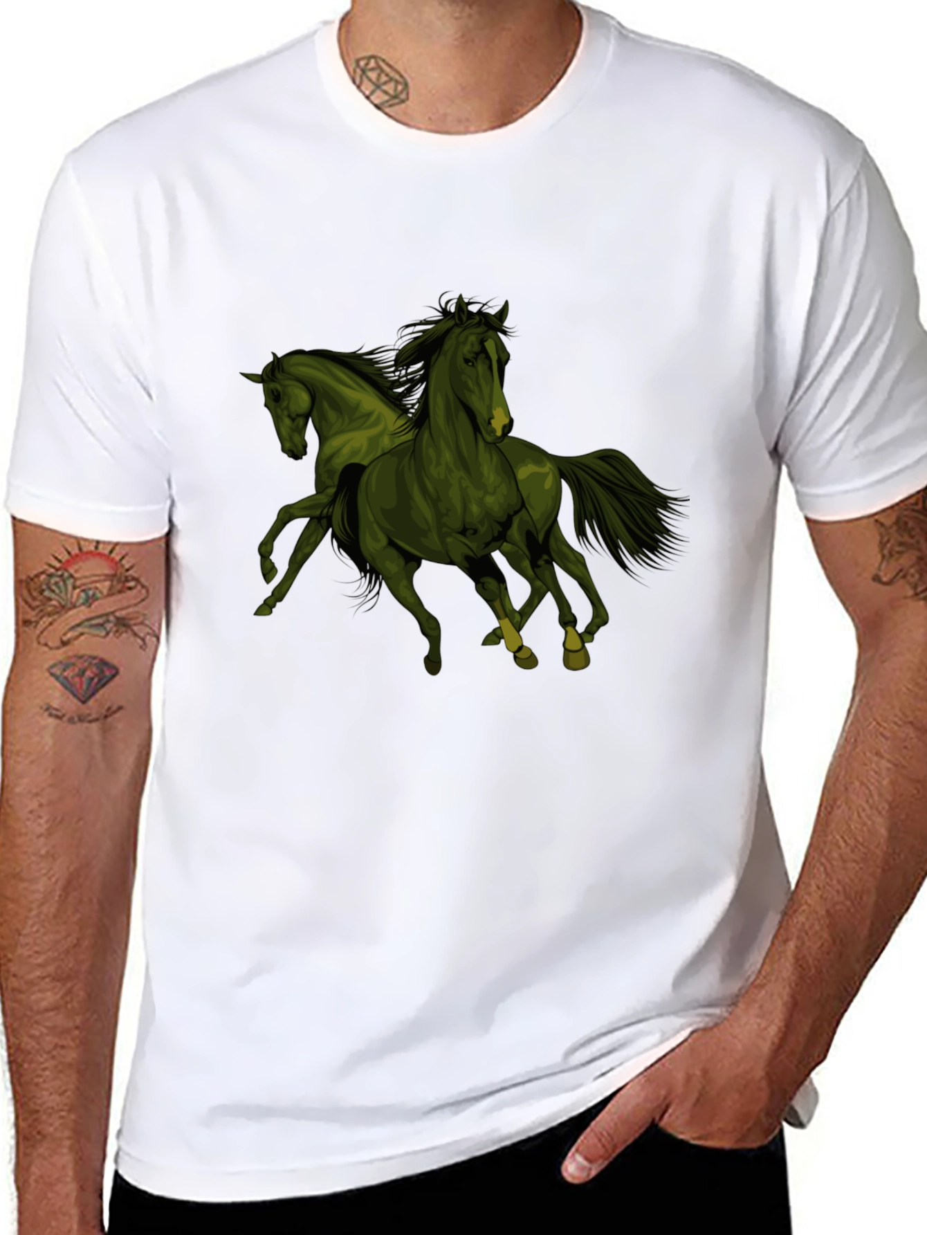 Equestrian Tee: Dual Horse Graphic Black T-Shirt