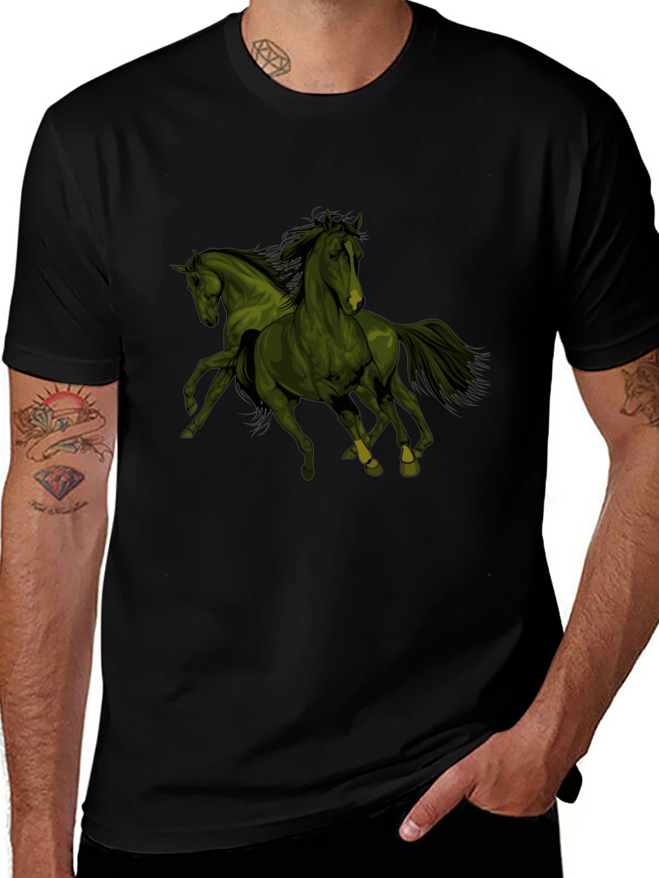 Equestrian Tee: Dual Horse Graphic Black T-Shirt