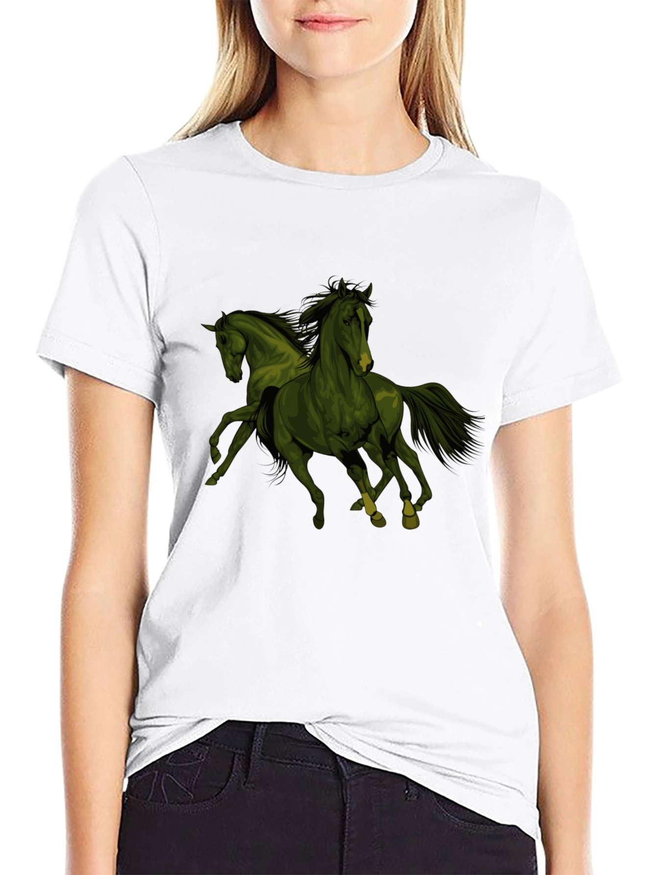 Equestrian Tee: Dual Horse Graphic Black T-Shirt