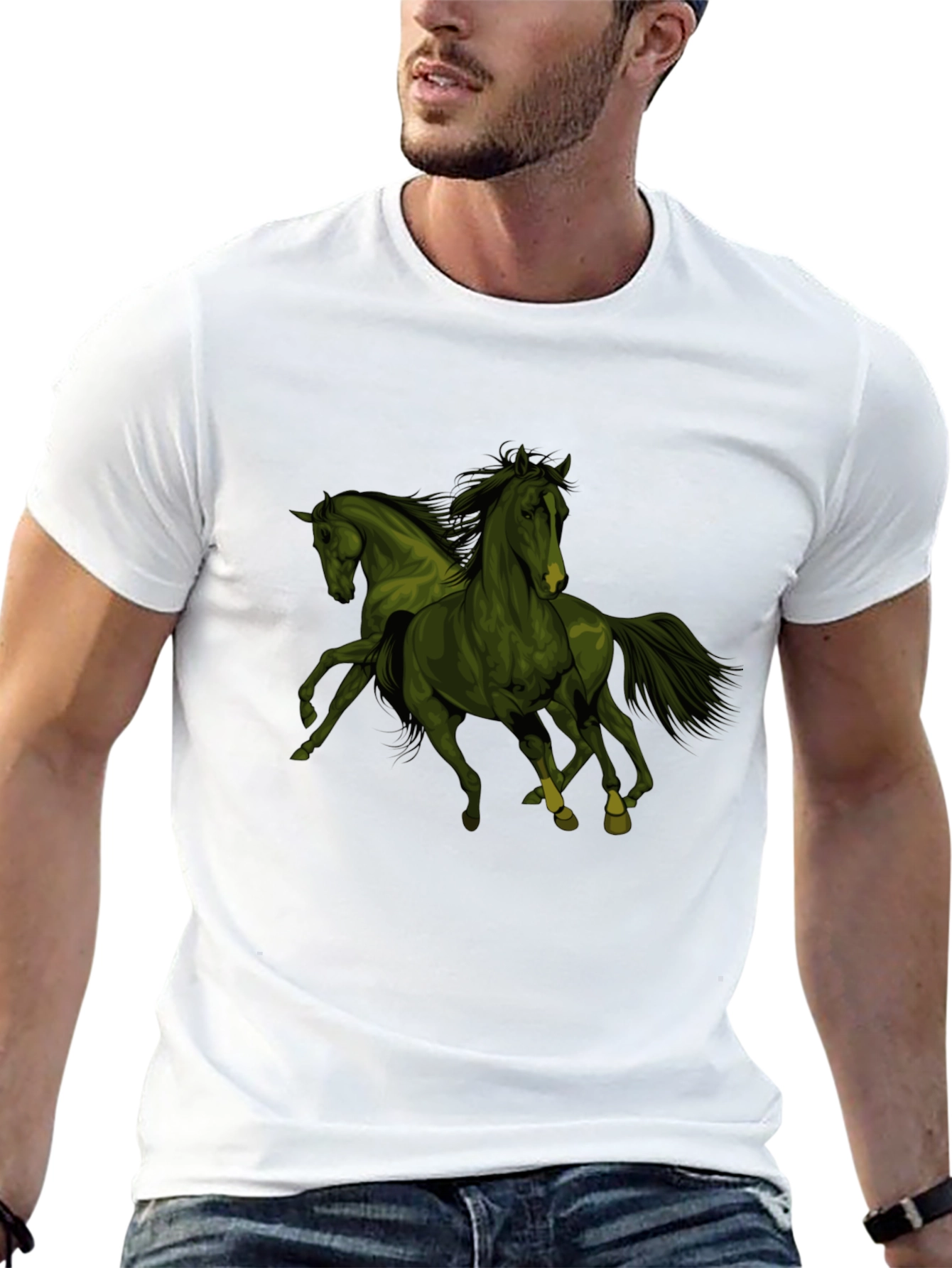 Equestrian Tee: Dual Horse Graphic Black T-Shirt