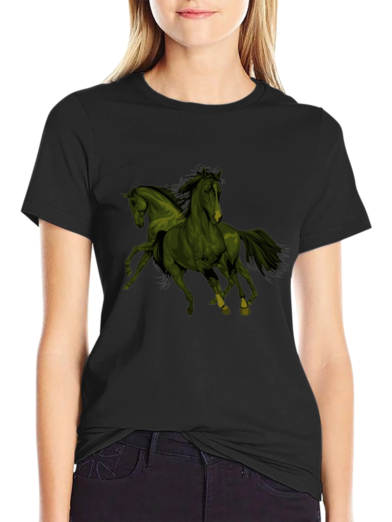 Equestrian Tee: Dual Horse Graphic Black T-Shirt