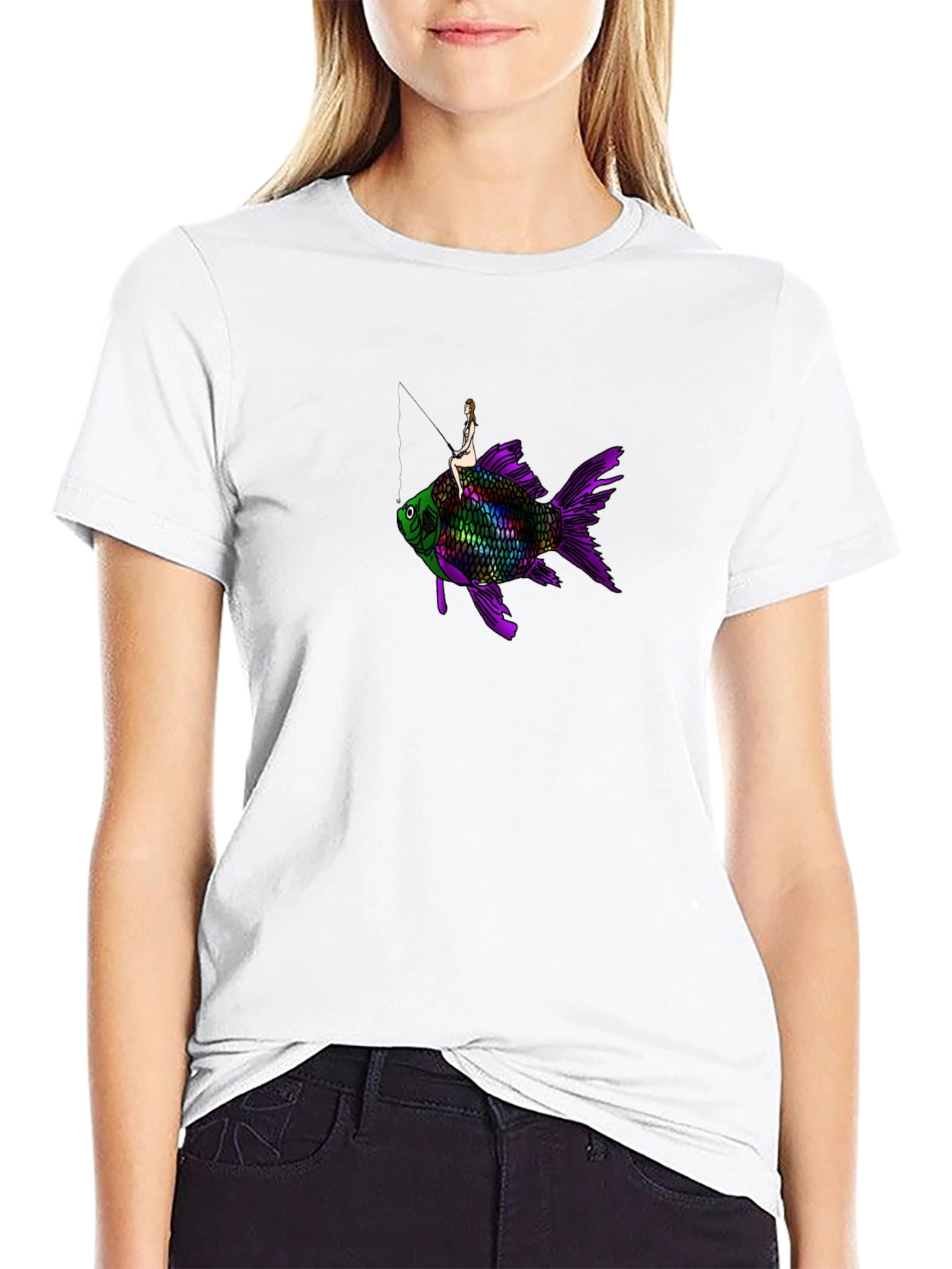 Black T-Shirt w/ Surreal Fish Rider Design