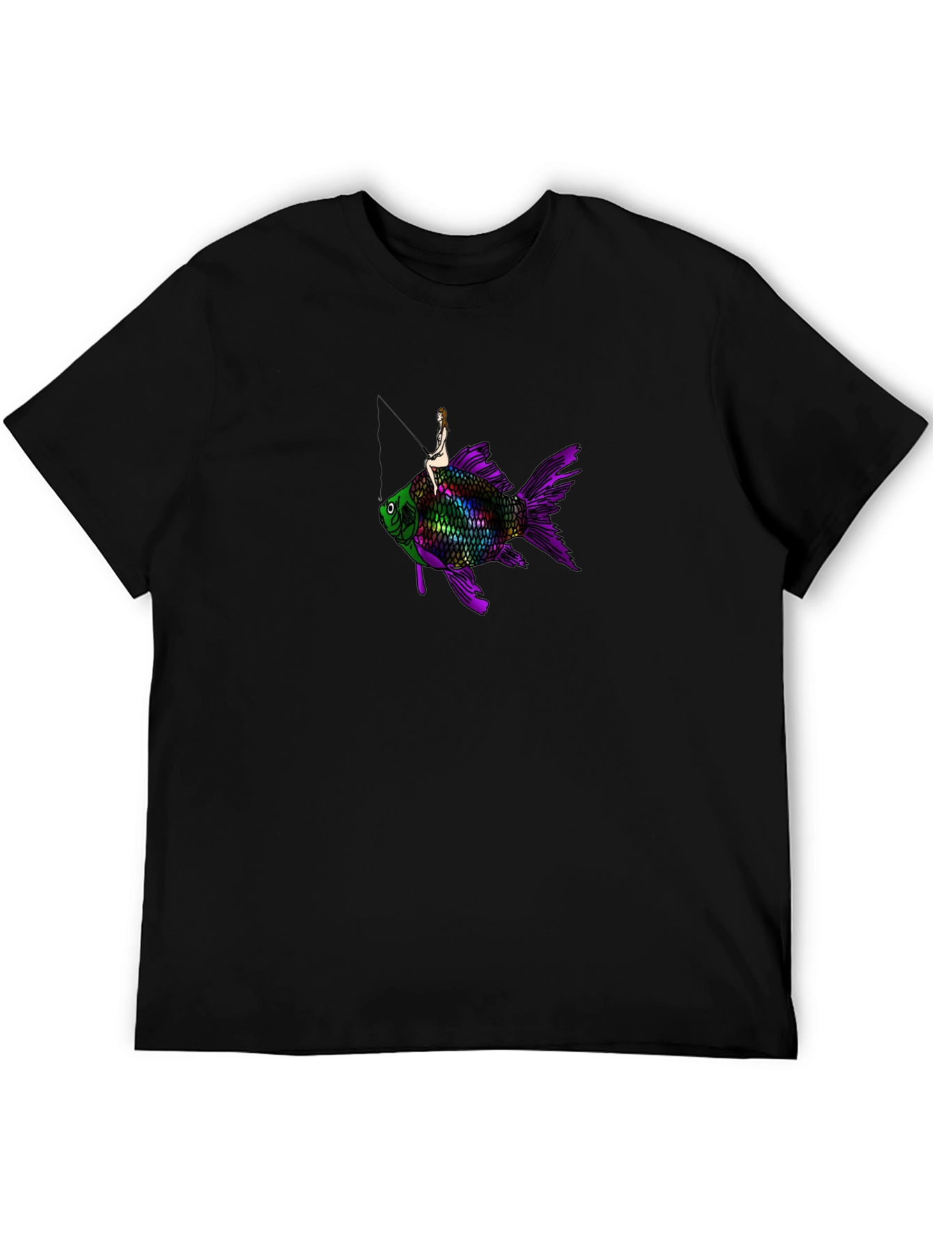 Black T-Shirt w/ Surreal Fish Rider Design