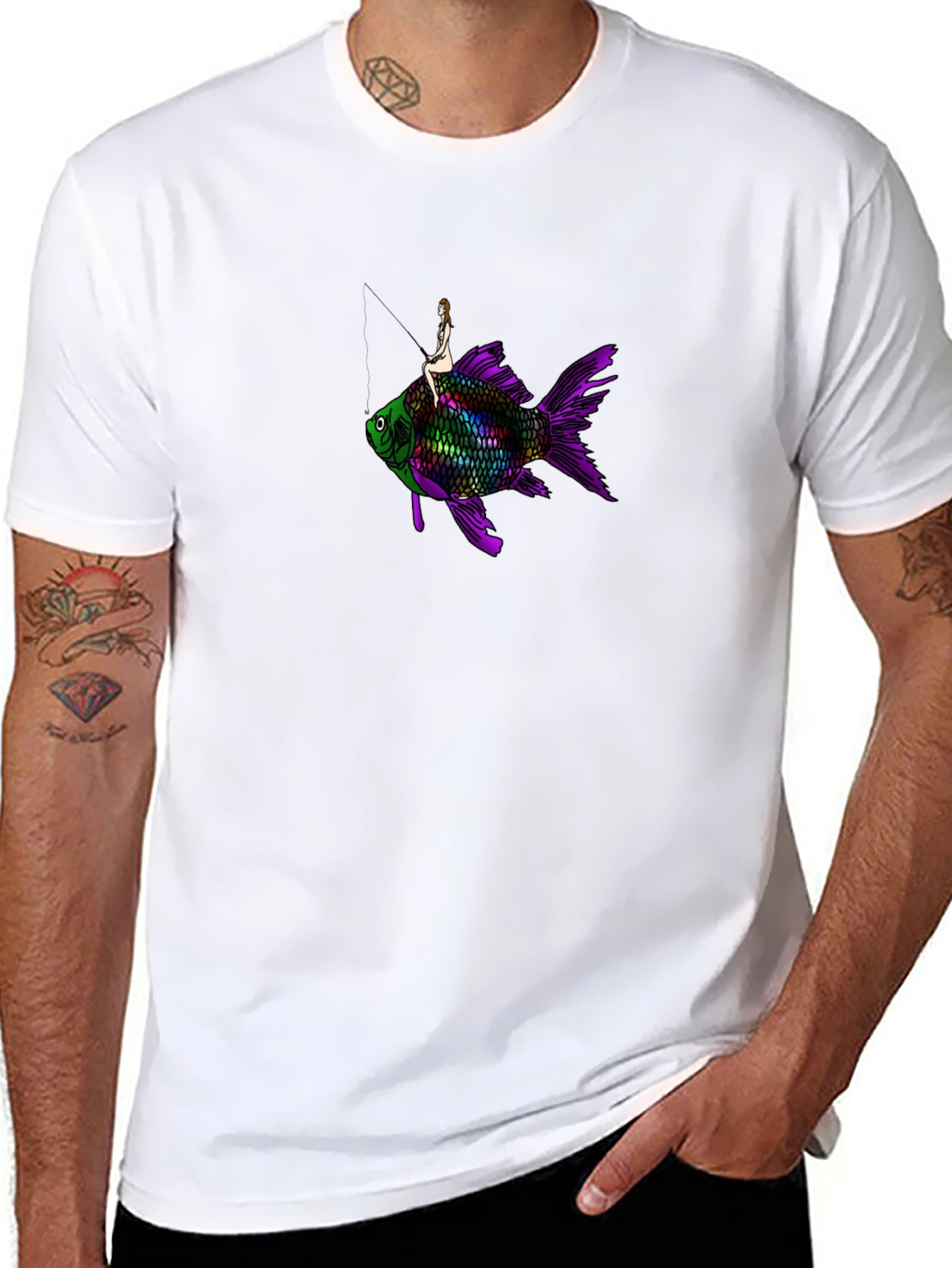 Black T-Shirt w/ Surreal Fish Rider Design