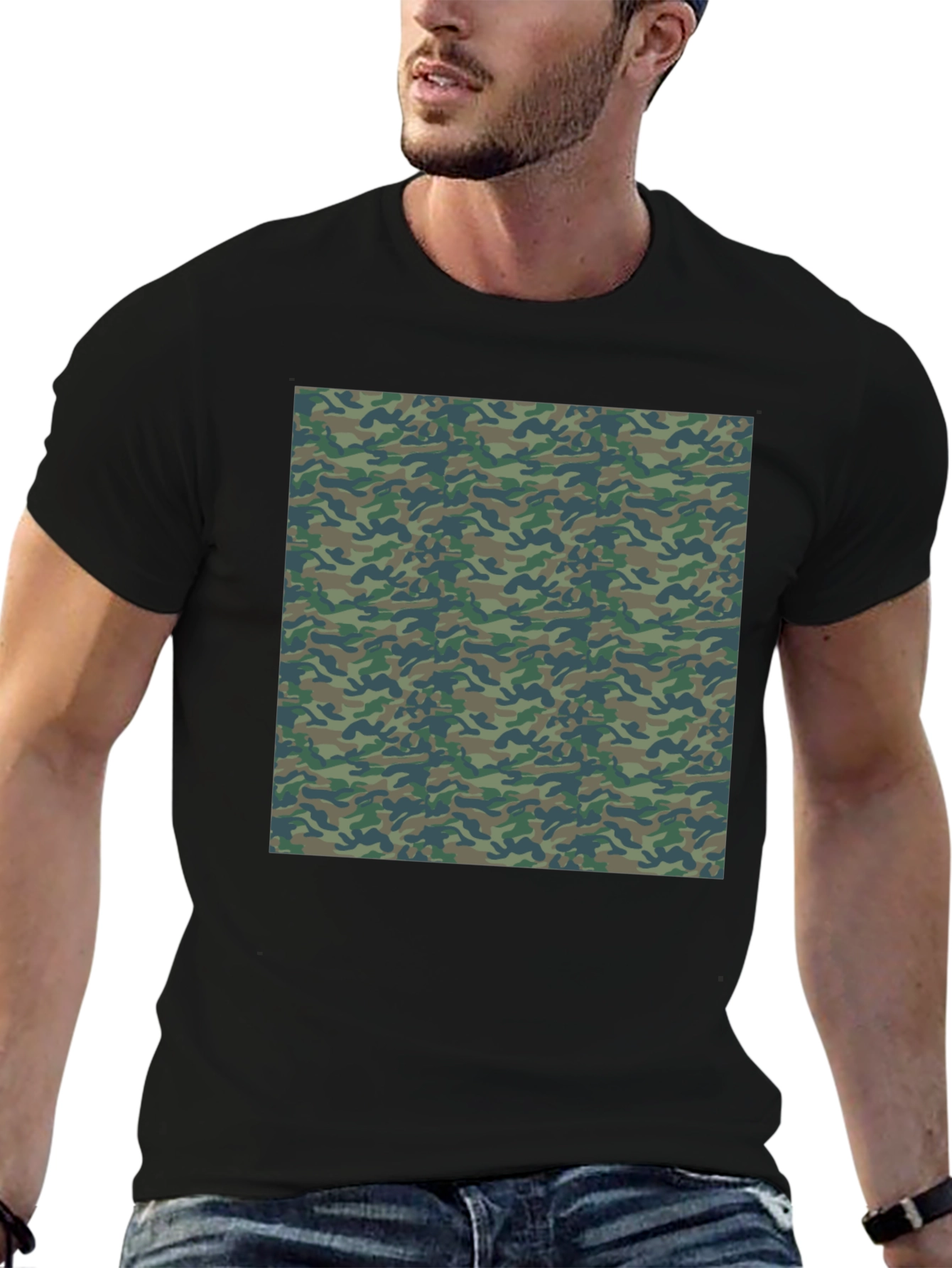 Camo Print Mens Black T-Shirt