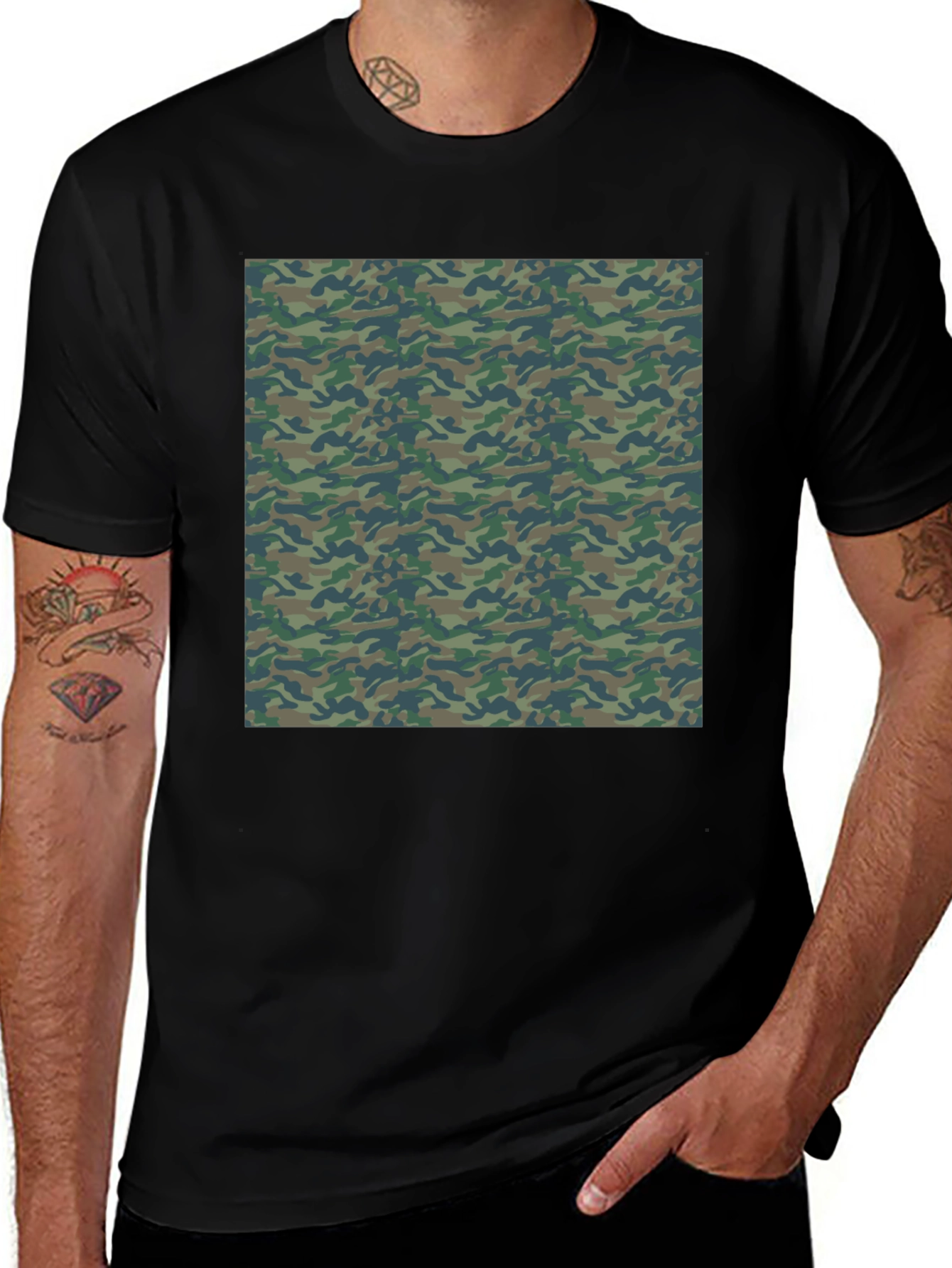 Camo Print Mens Black T-Shirt