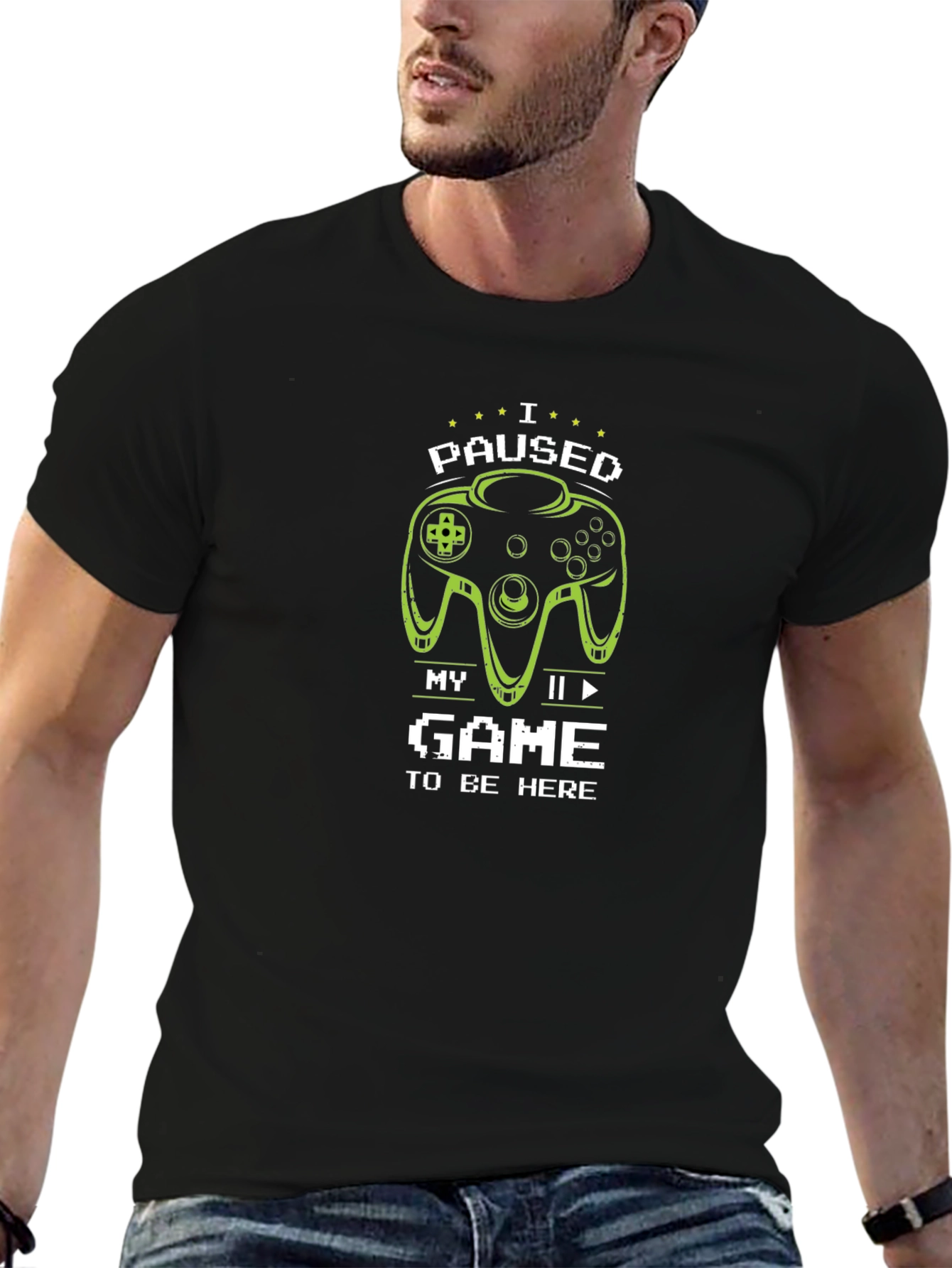 I Paused My Game To Be Here Black T-Shirt