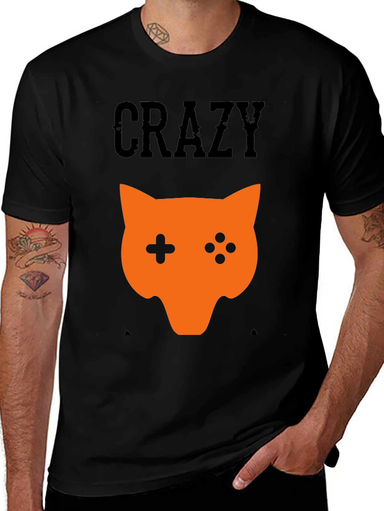Crazy Gamer Fox Black T-Shirt