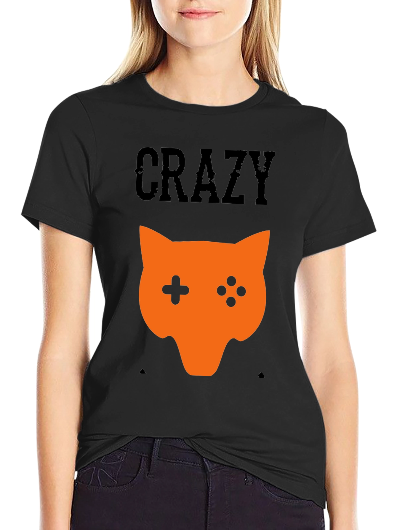 Crazy Gamer Fox Black T-Shirt
