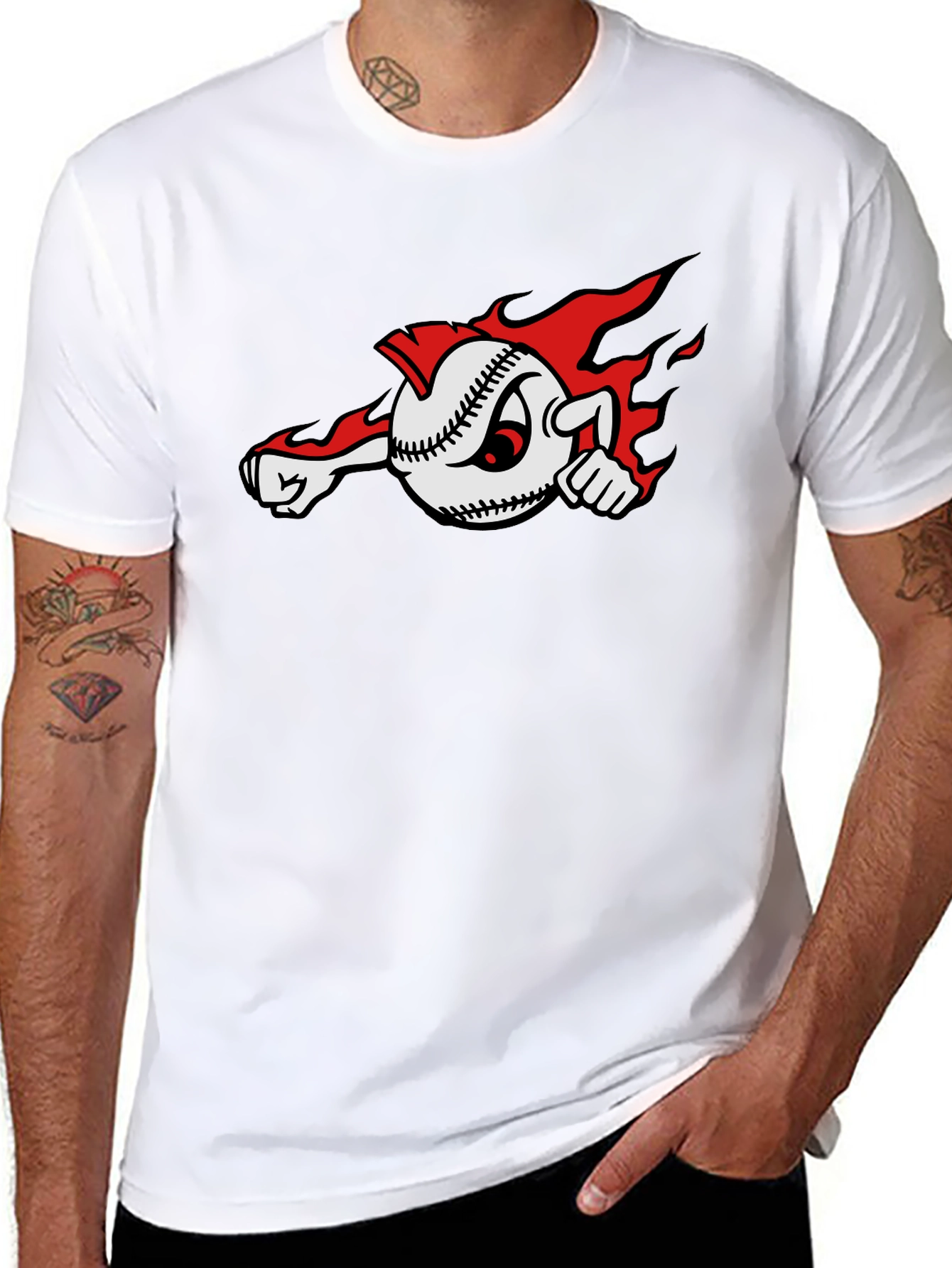 Fiery Baseball Cartoon Graphic T-Shirt