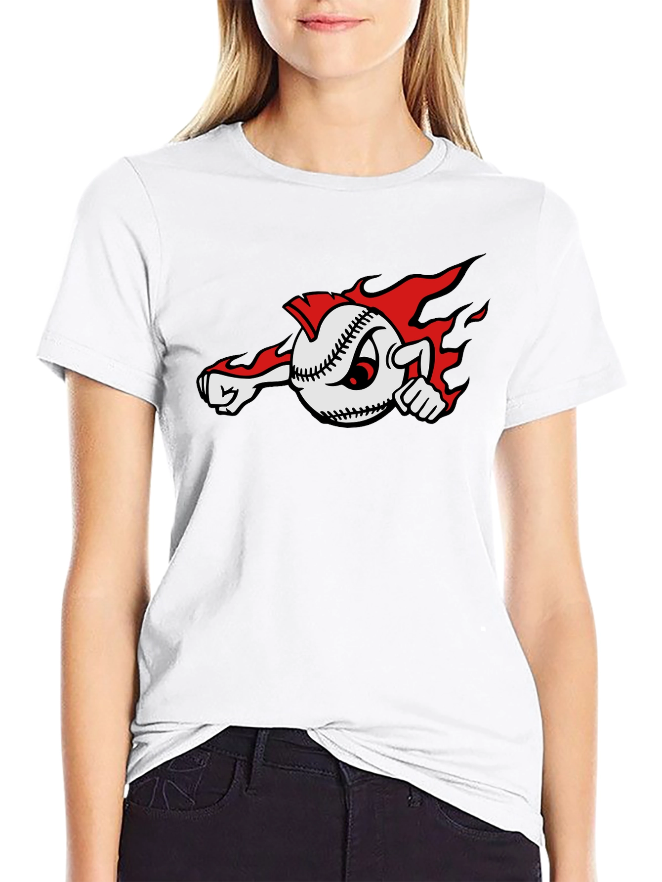 Fiery Baseball Cartoon Graphic T-Shirt