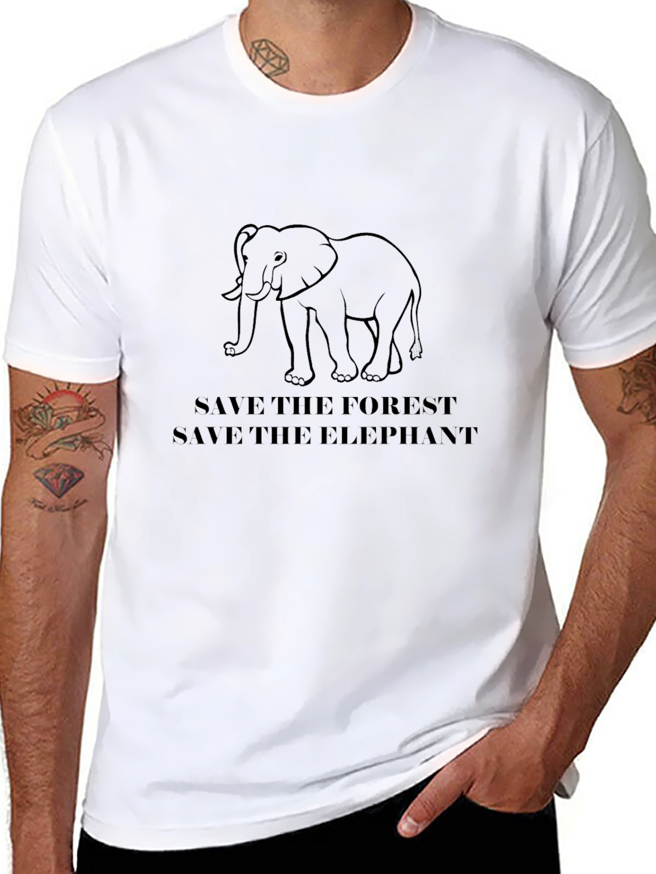 Save the Elephant T-Shirt Black Cotton Tee