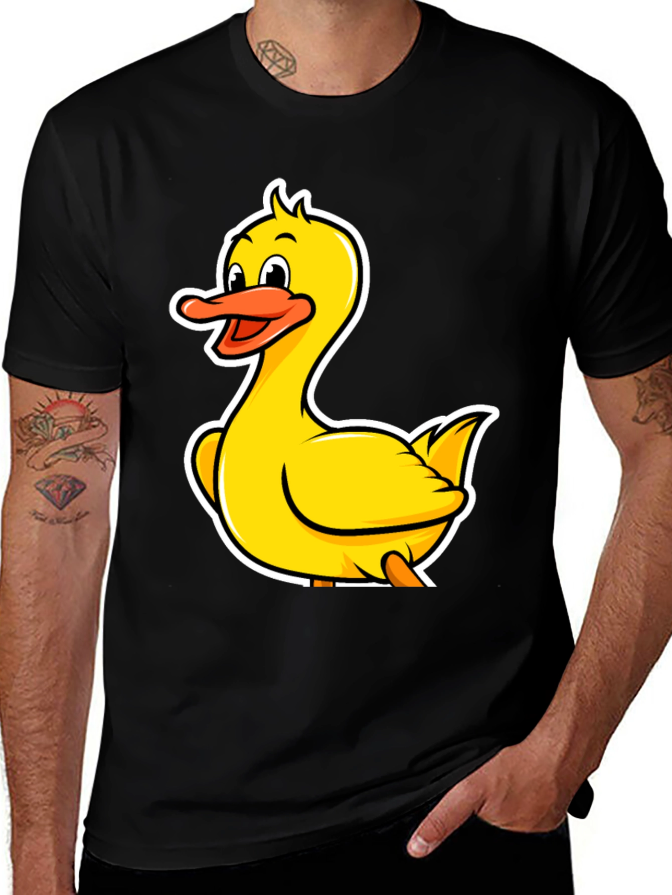 Duck Cartoon Black T-Shirt