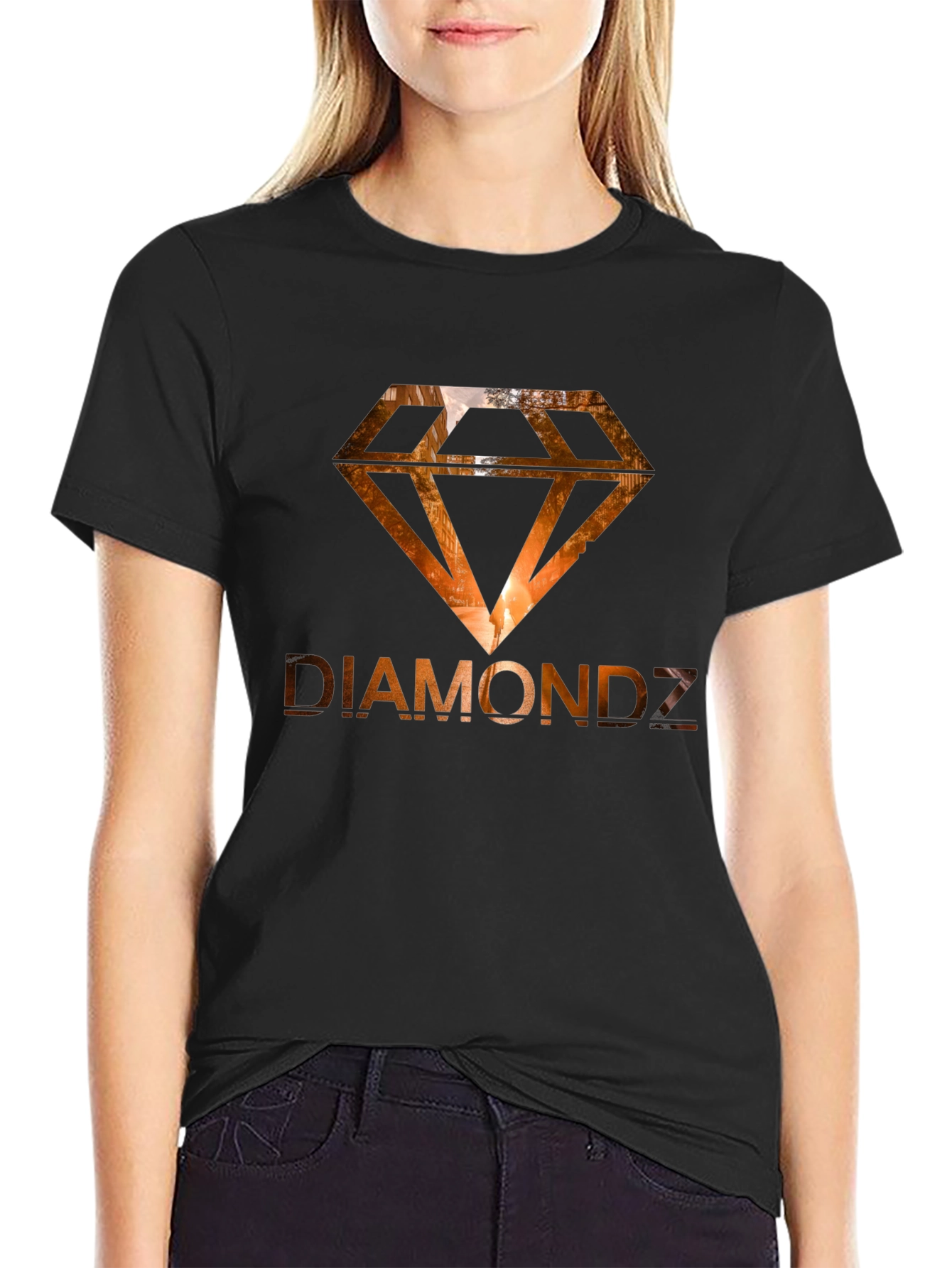 Diamondz Graphic Print Black T-Shirt
