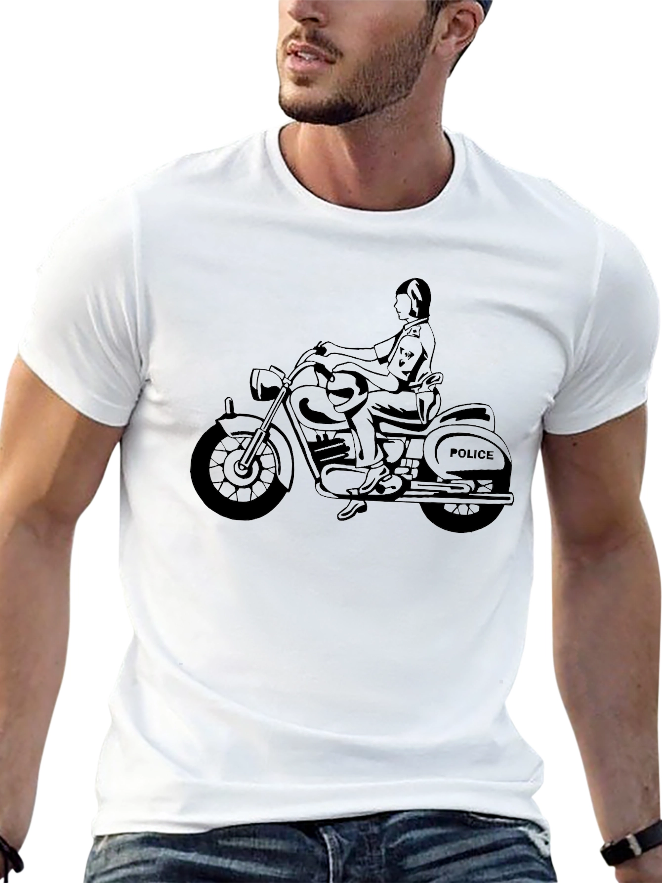Police Motorcycle Rider Graphic Tee - Black