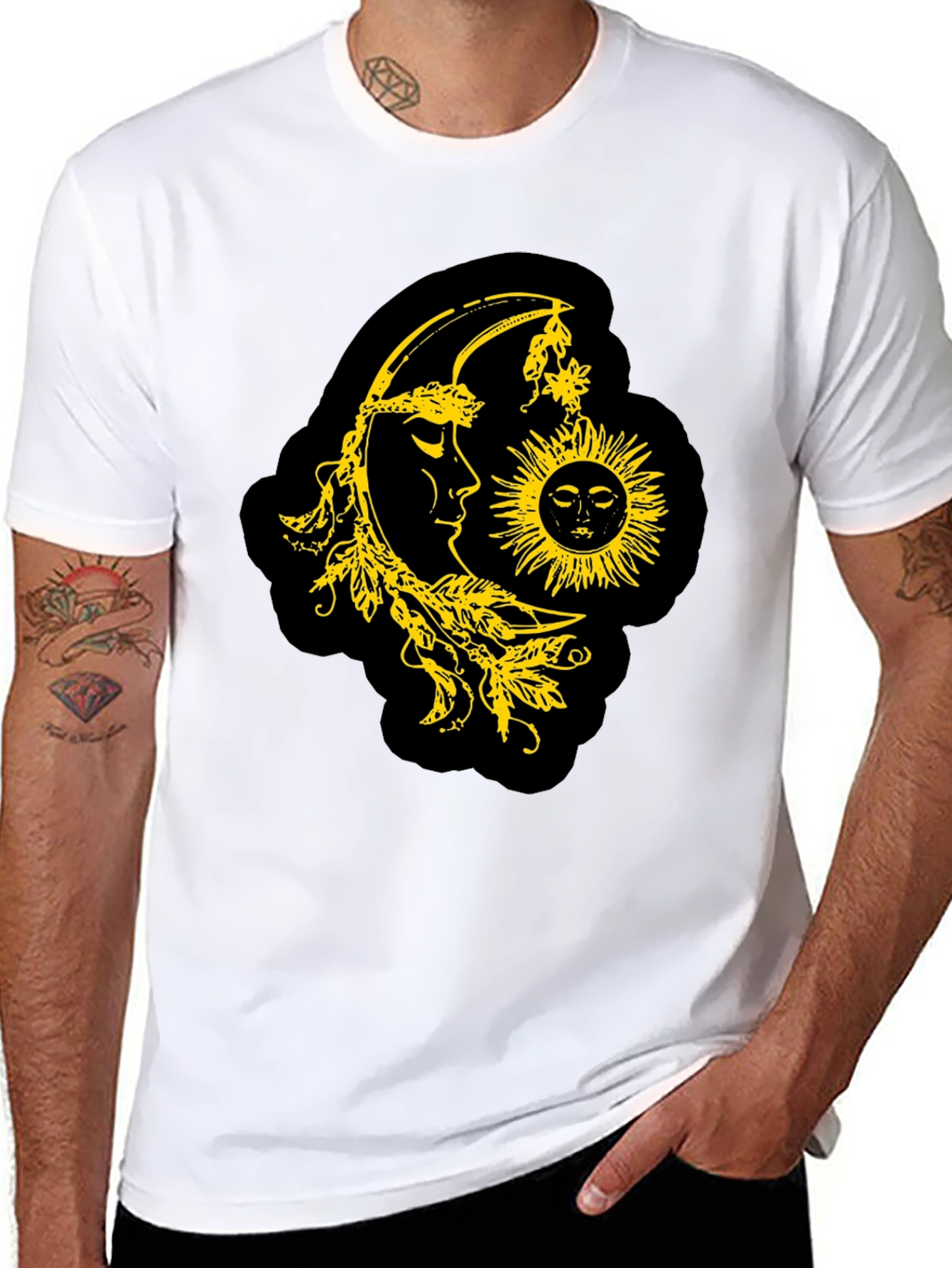 Celestial Sun & Moon Graphic T-Shirt - Black