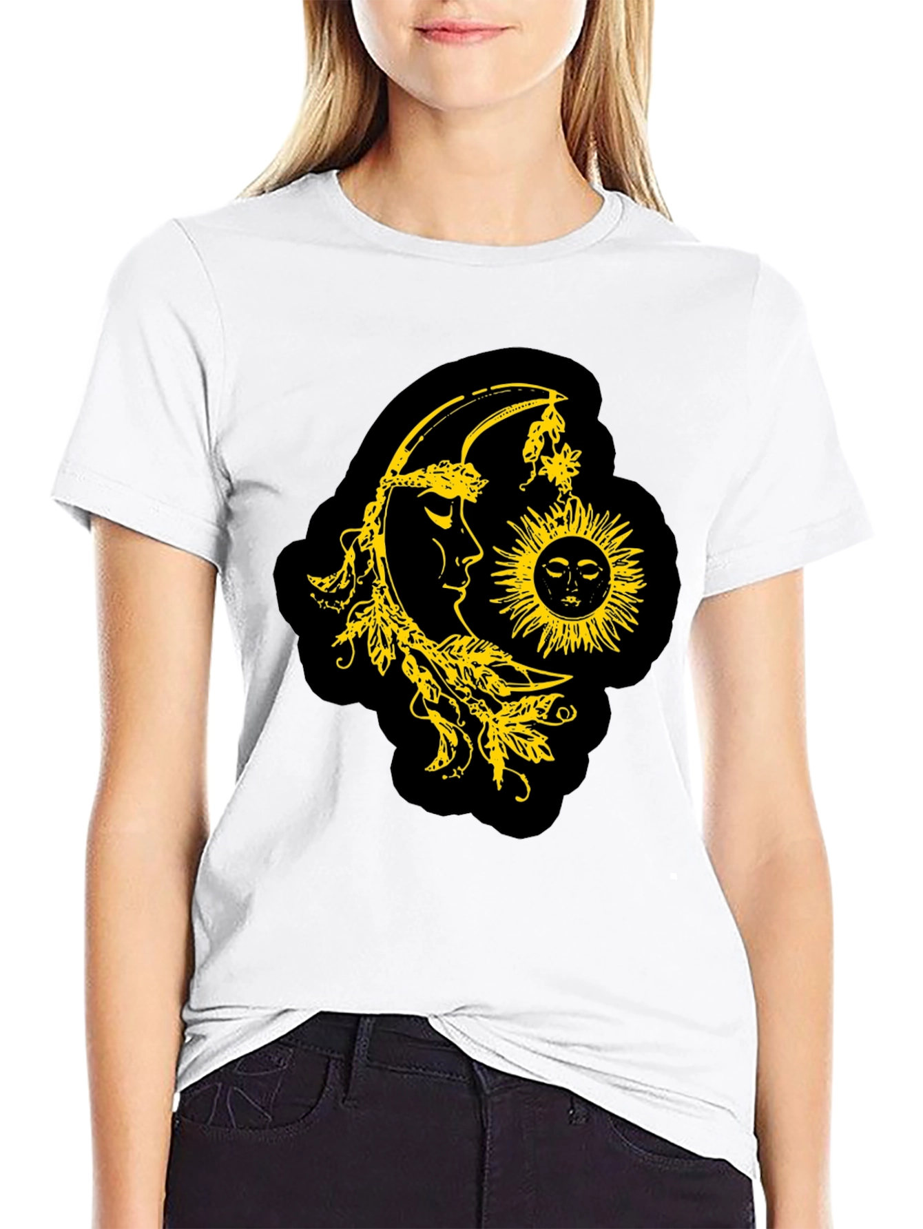 Celestial Sun & Moon Graphic T-Shirt - Black