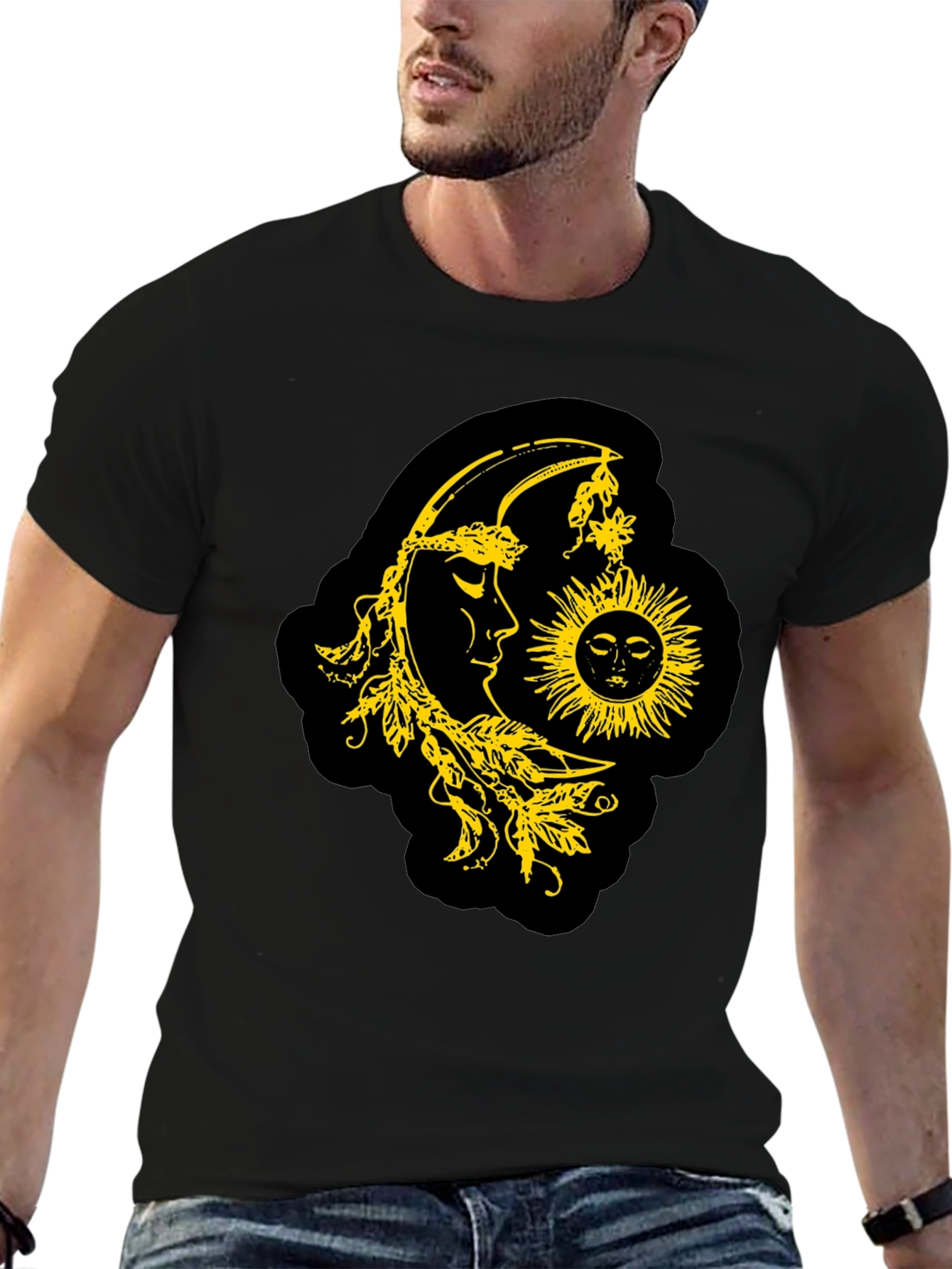 Celestial Sun & Moon Graphic T-Shirt - Black