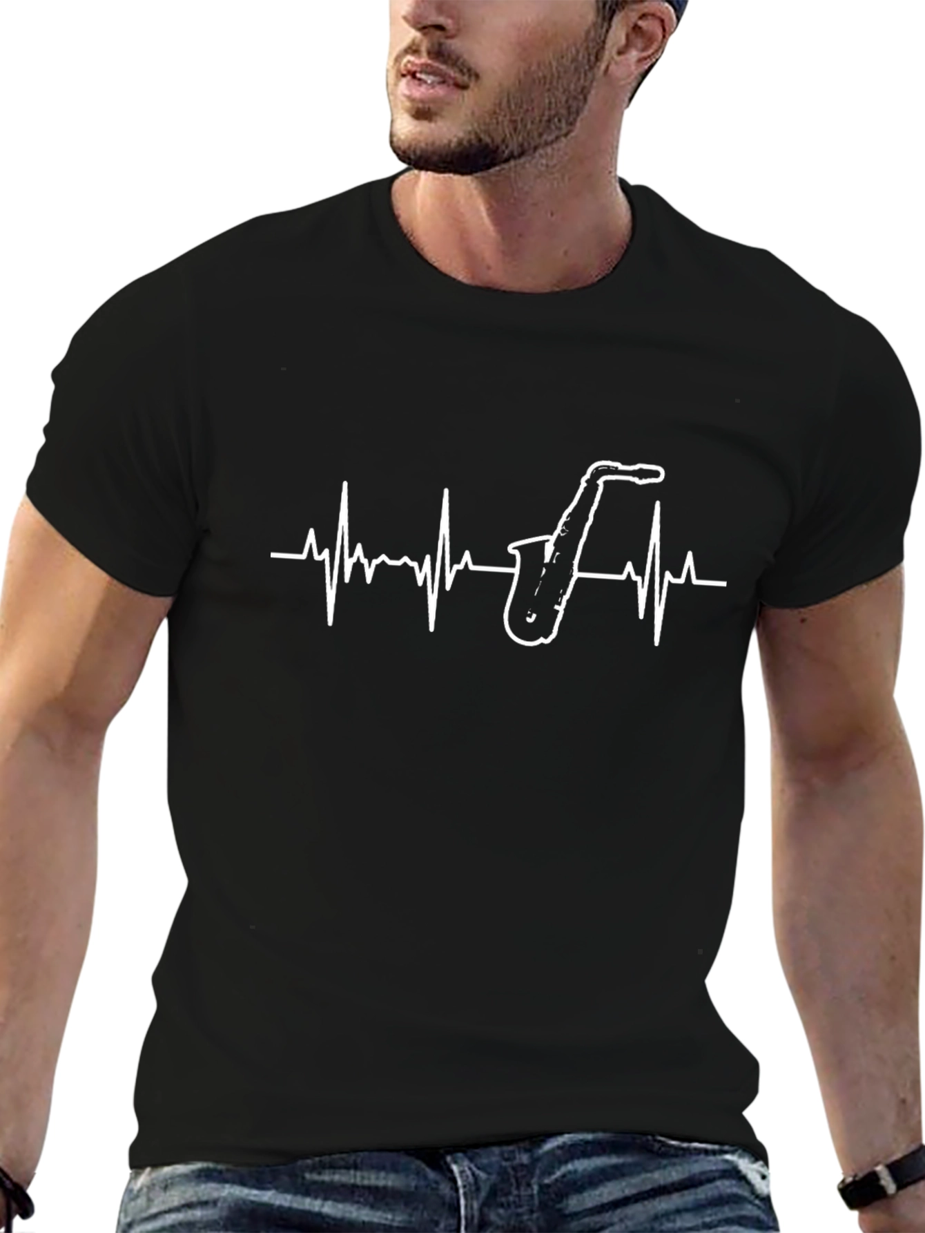 Saxophone Heartbeat Graphic T-Shirt - Musician Tee