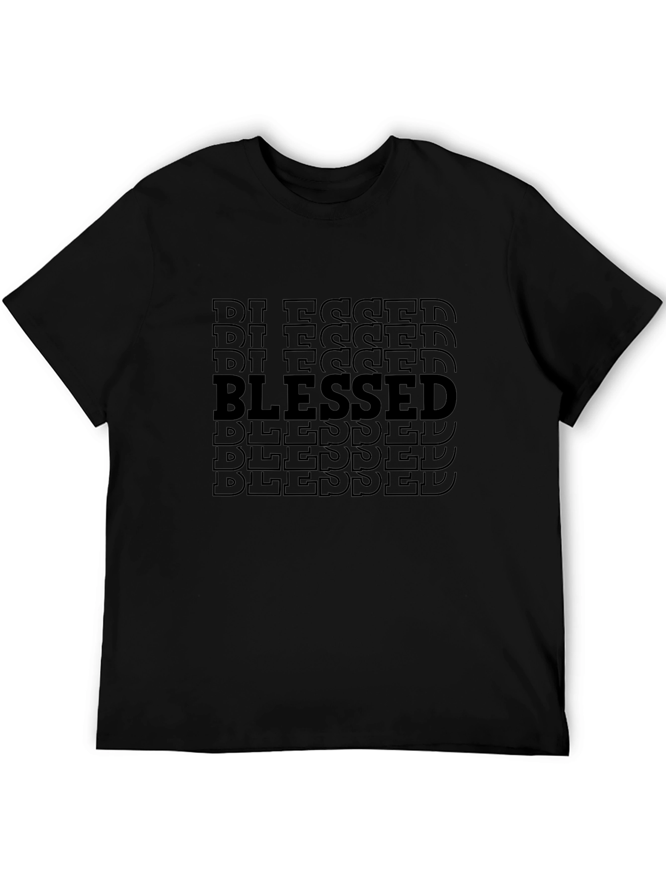 Blessed Pattern Graphic T-Shirt - Casual Black Tee