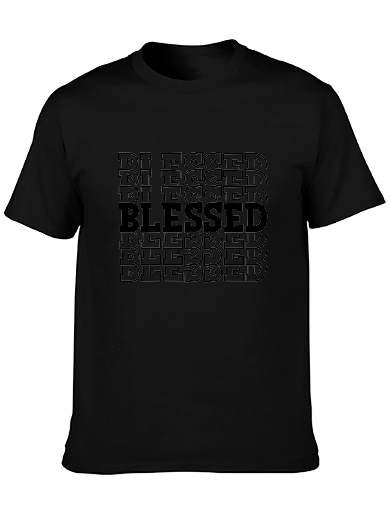 Blessed Pattern Graphic T-Shirt - Casual Black Tee