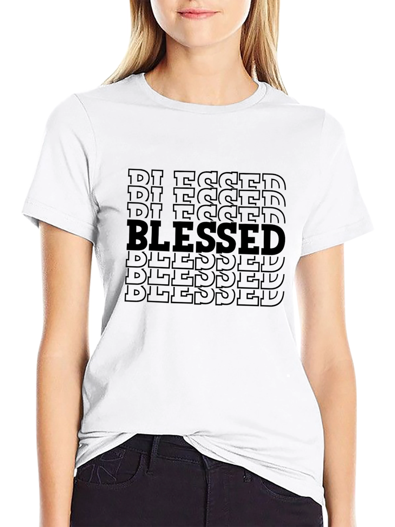 Blessed Pattern Graphic T-Shirt - Casual Black Tee