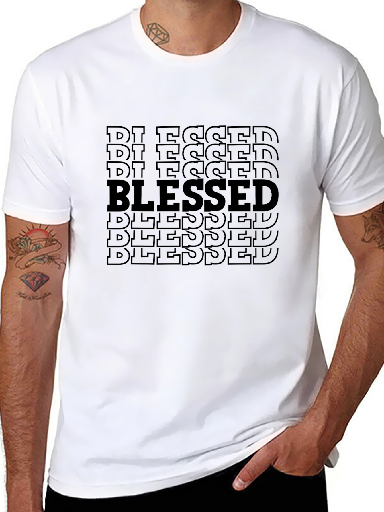 Blessed Pattern Graphic T-Shirt - Casual Black Tee