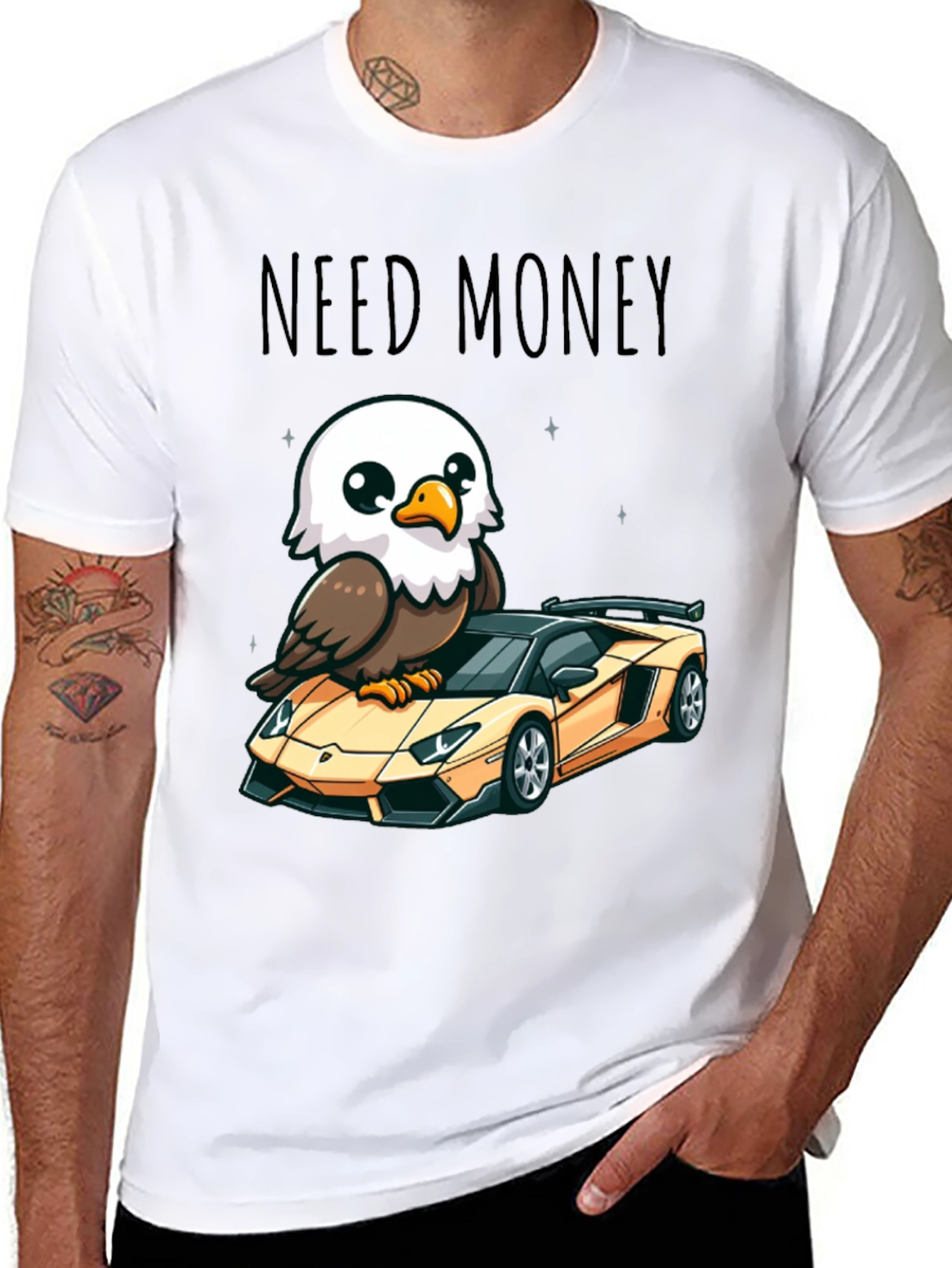 Need Money Eagle Car Graphic T-Shirt