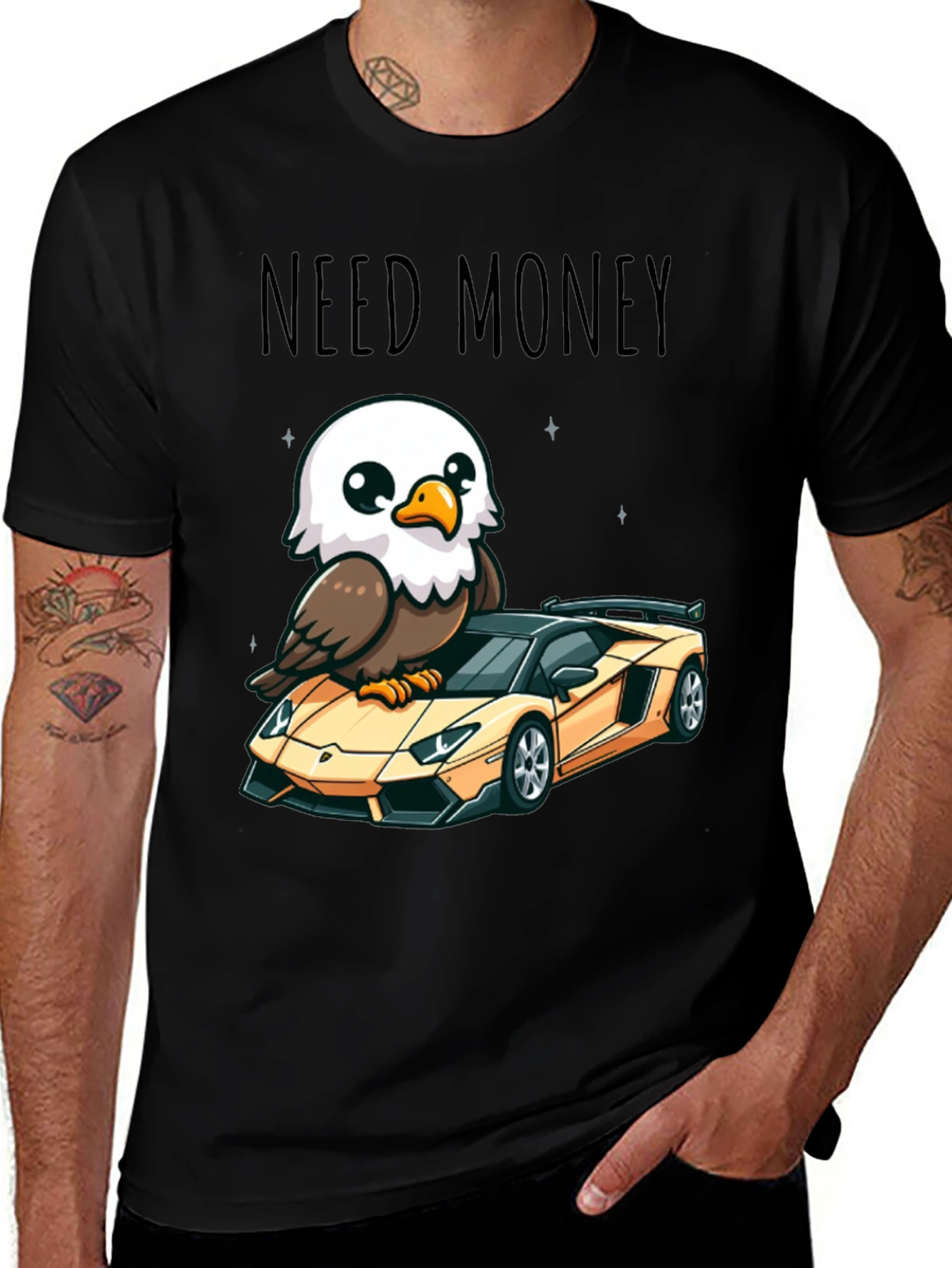 Need Money Eagle Car Graphic T-Shirt