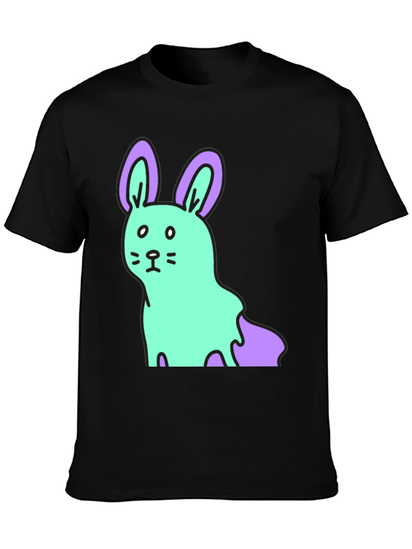 Cartoon Bunny Graphic Tee - Black Cotton Blend Shirt