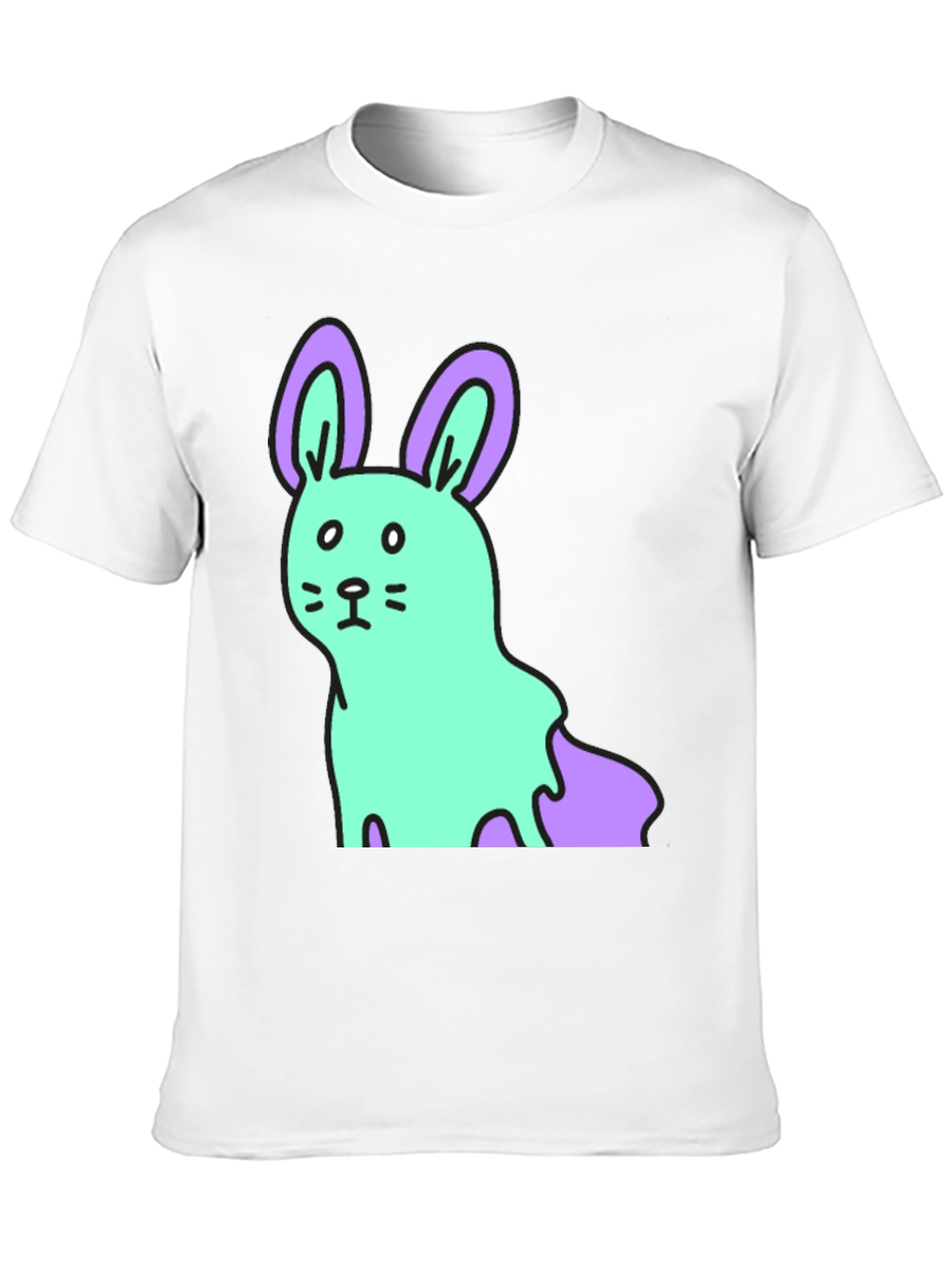 Cartoon Bunny Graphic Tee - Black Cotton Blend Shirt