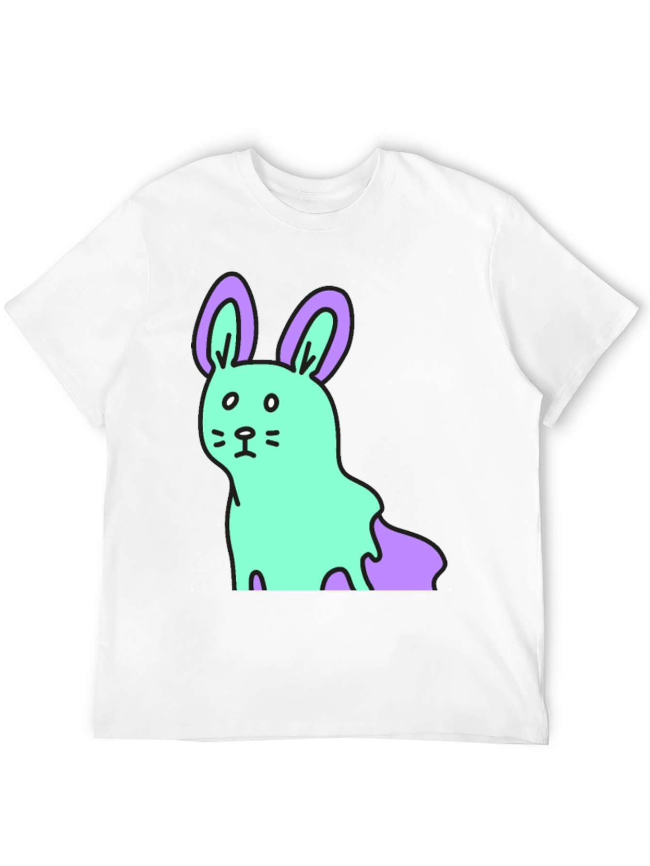 Cartoon Bunny Graphic Tee - Black Cotton Blend Shirt