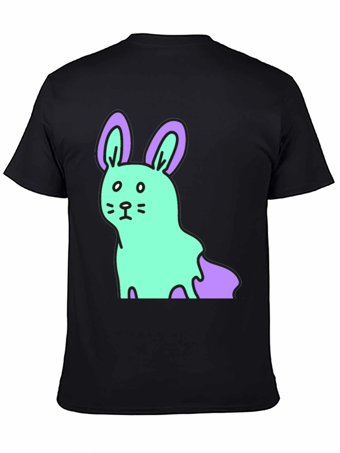 Cartoon Bunny Graphic Tee - Black Cotton Blend Shirt