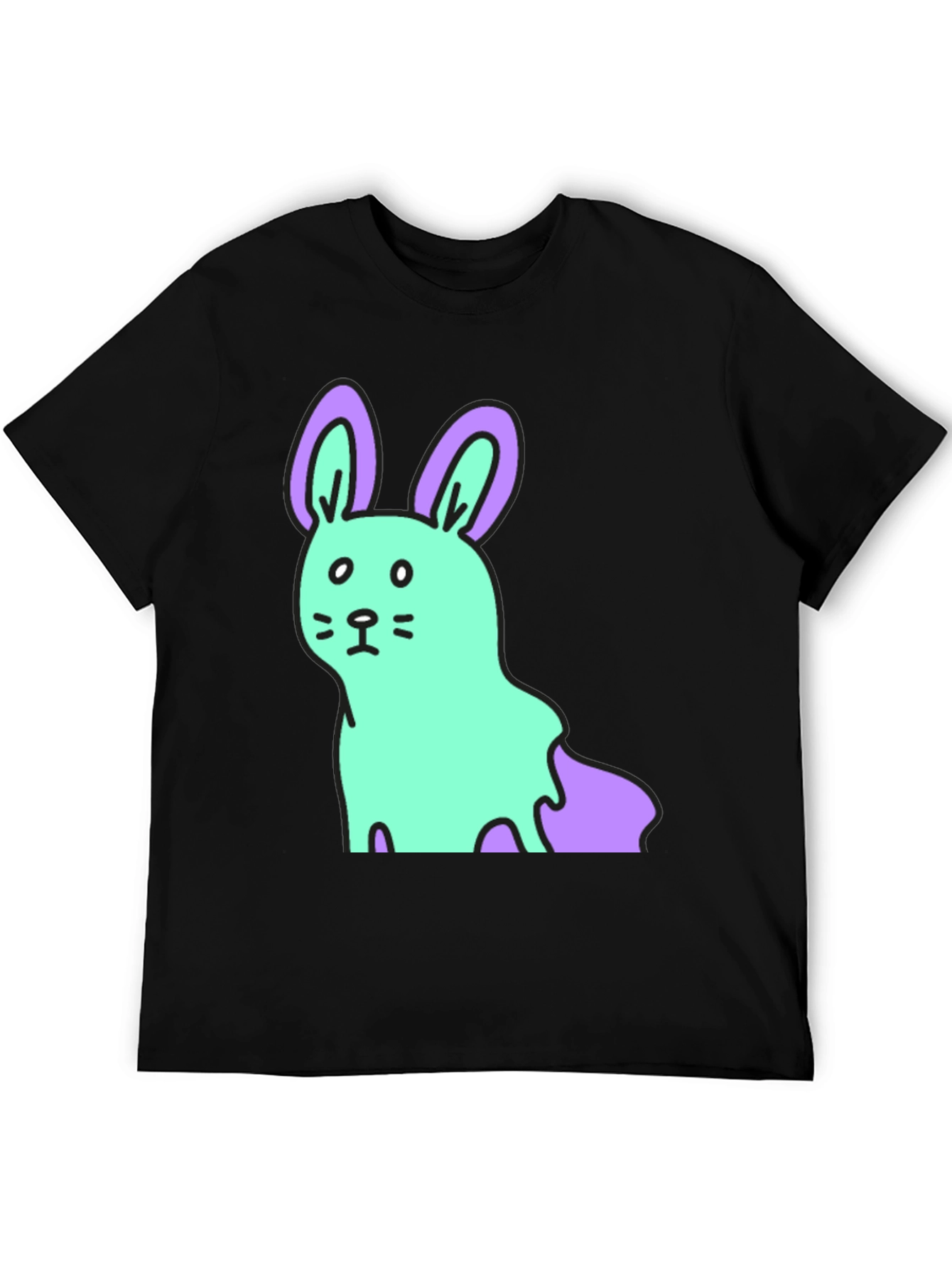 Cartoon Bunny Graphic Tee - Black Cotton Blend Shirt