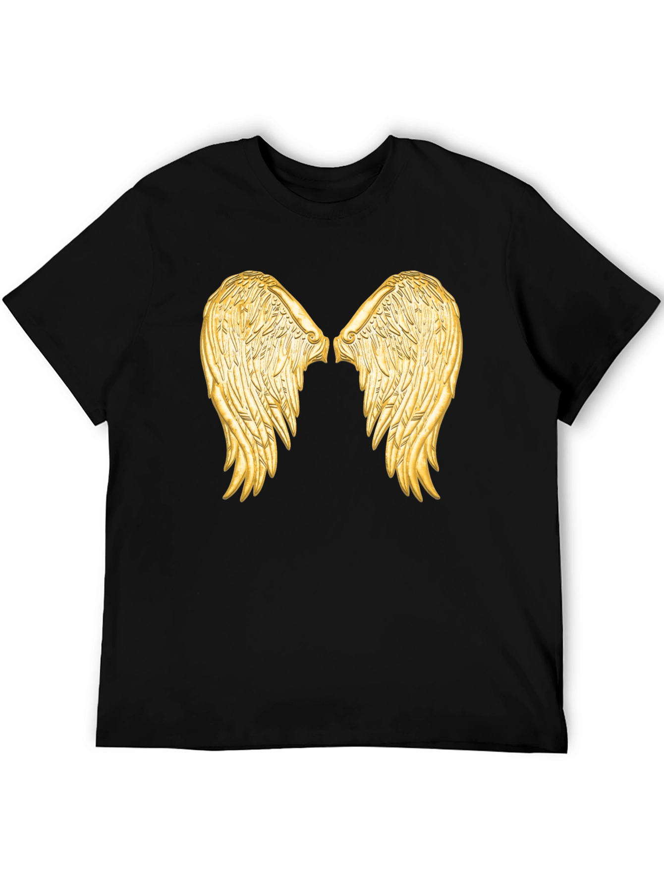 Black Tee with Golden Angel Wings Graphic