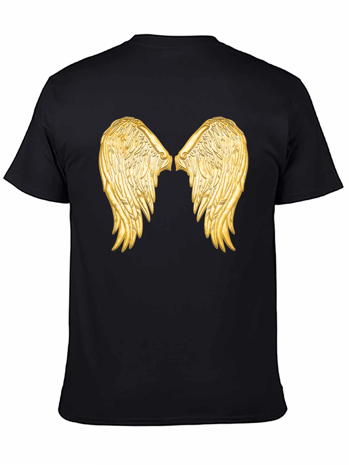 Black Tee with Golden Angel Wings Graphic