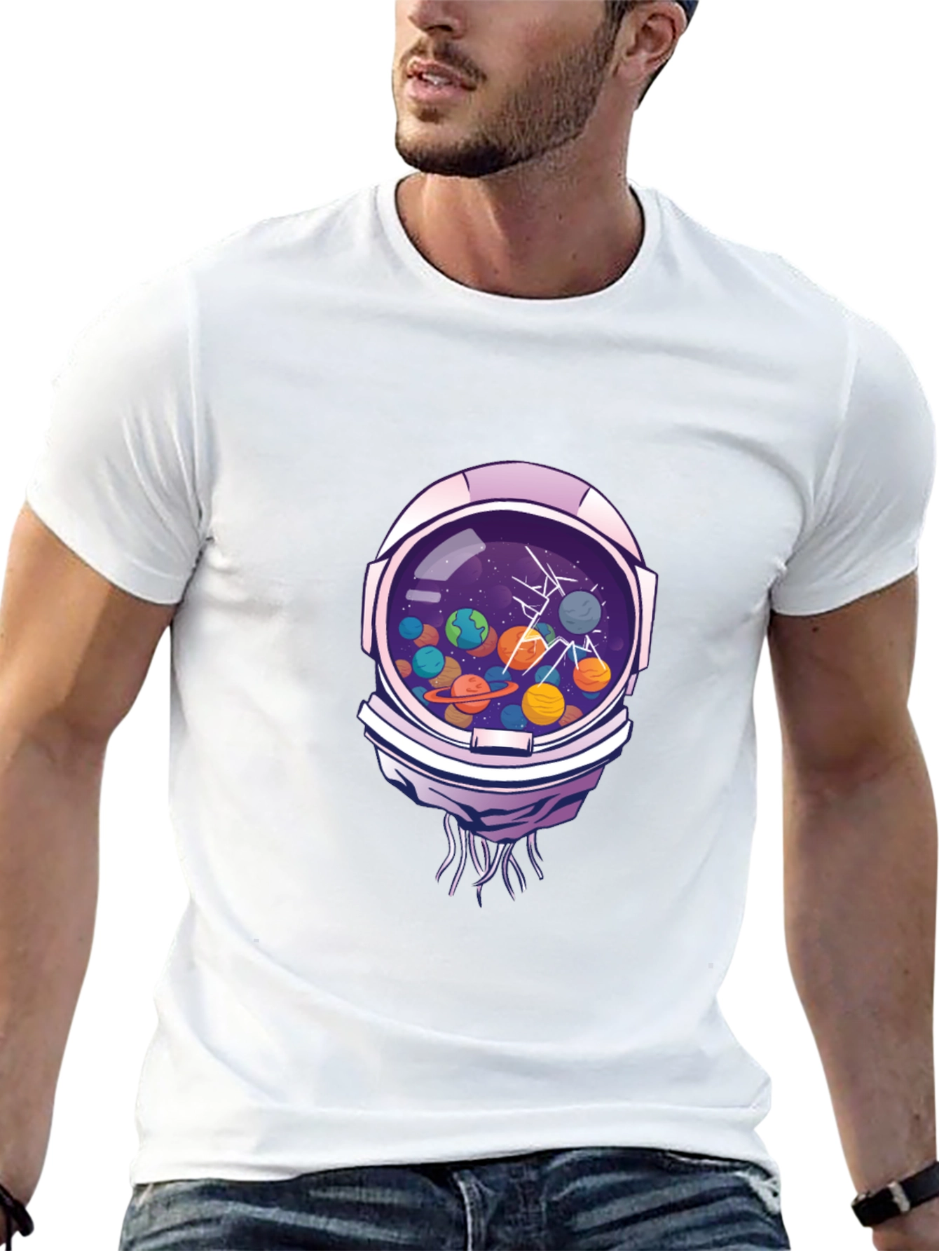 Astronaut Helmet Space Planet Graphic T-Shirt